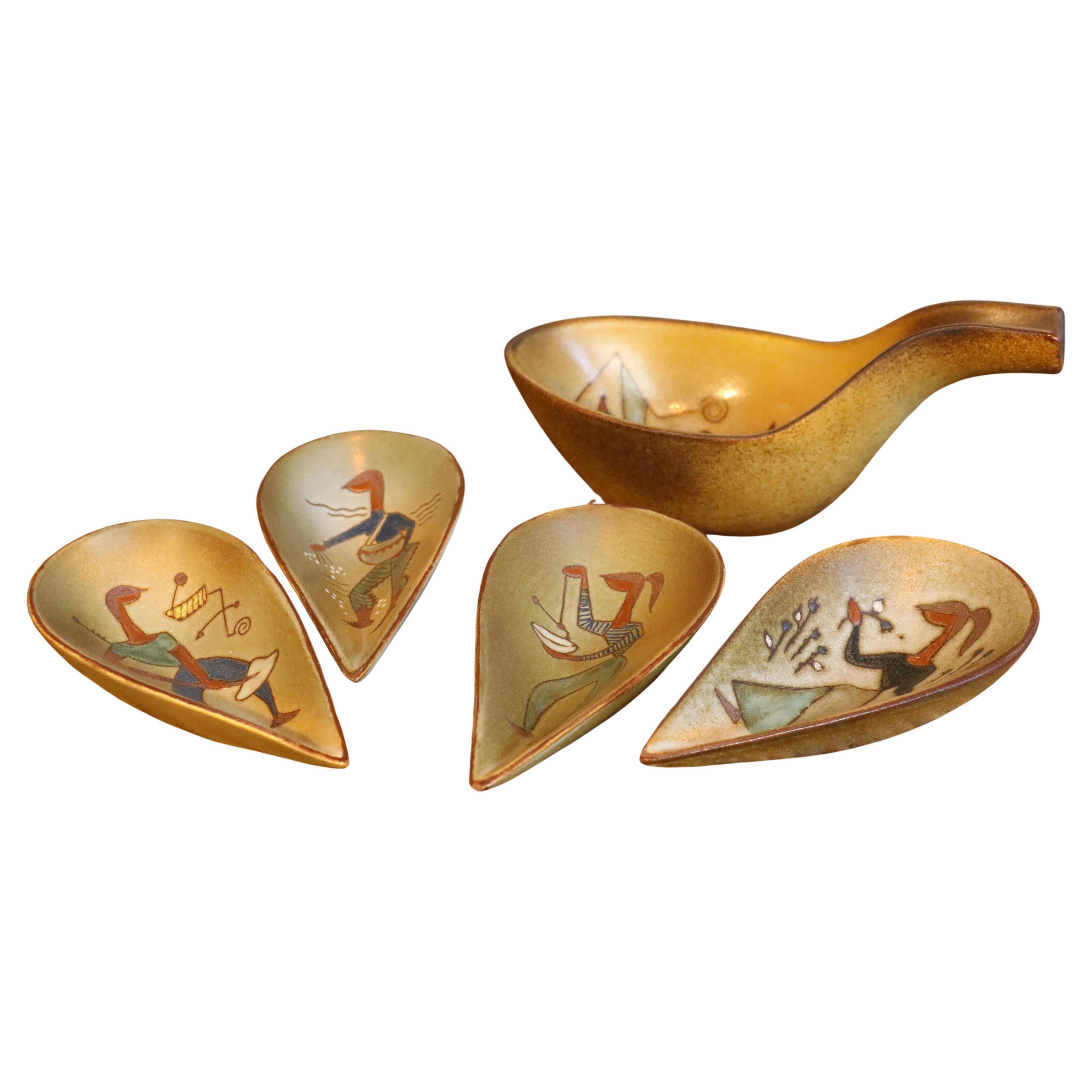 Set di tazze in ceramica francese del secolo Mi di Rene Maurel, , Vallauris, Era Capron in vendita