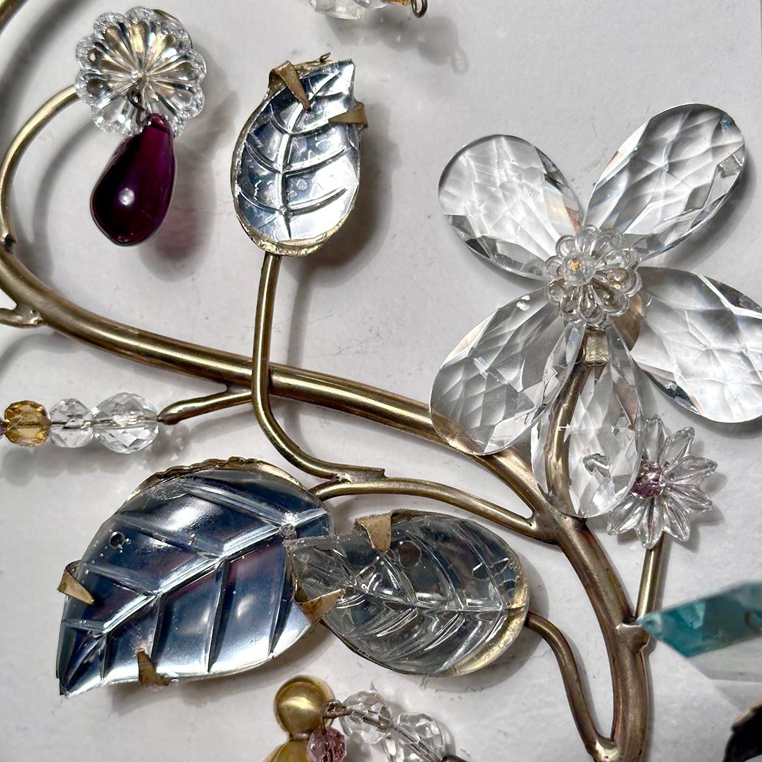 19th Century Set of 4 French Midcentury Sconces with Molded Glass Leaves, Sold in Pairs For Sale