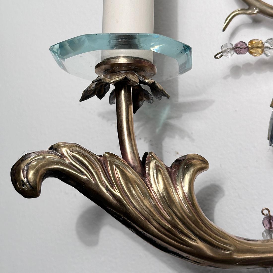 Set of 4 French Midcentury Sconces with Molded Glass Leaves, Sold in Pairs For Sale 1