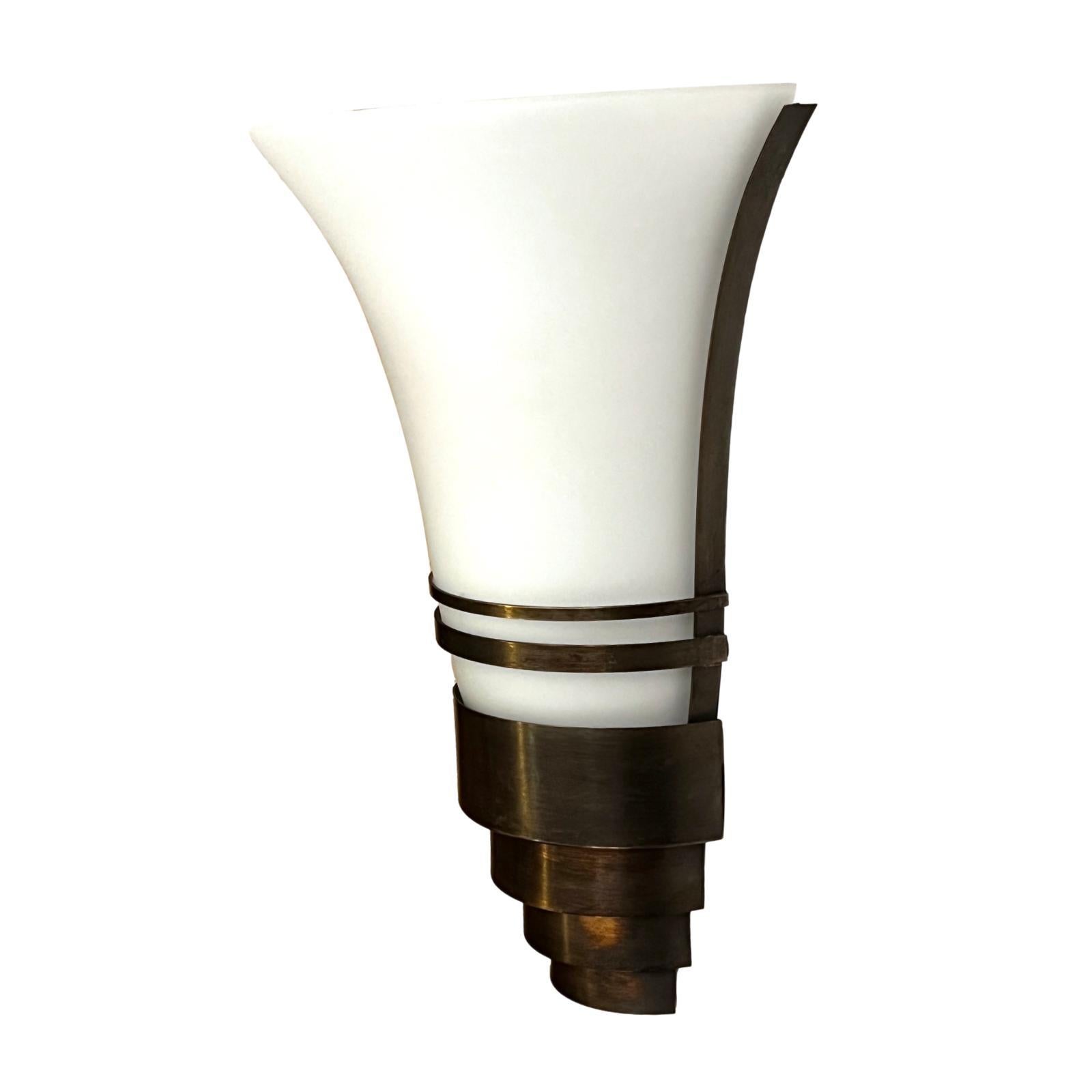 Mid-20th Century Set of French Milk Glass Sconces, Sold Per Pair For Sale