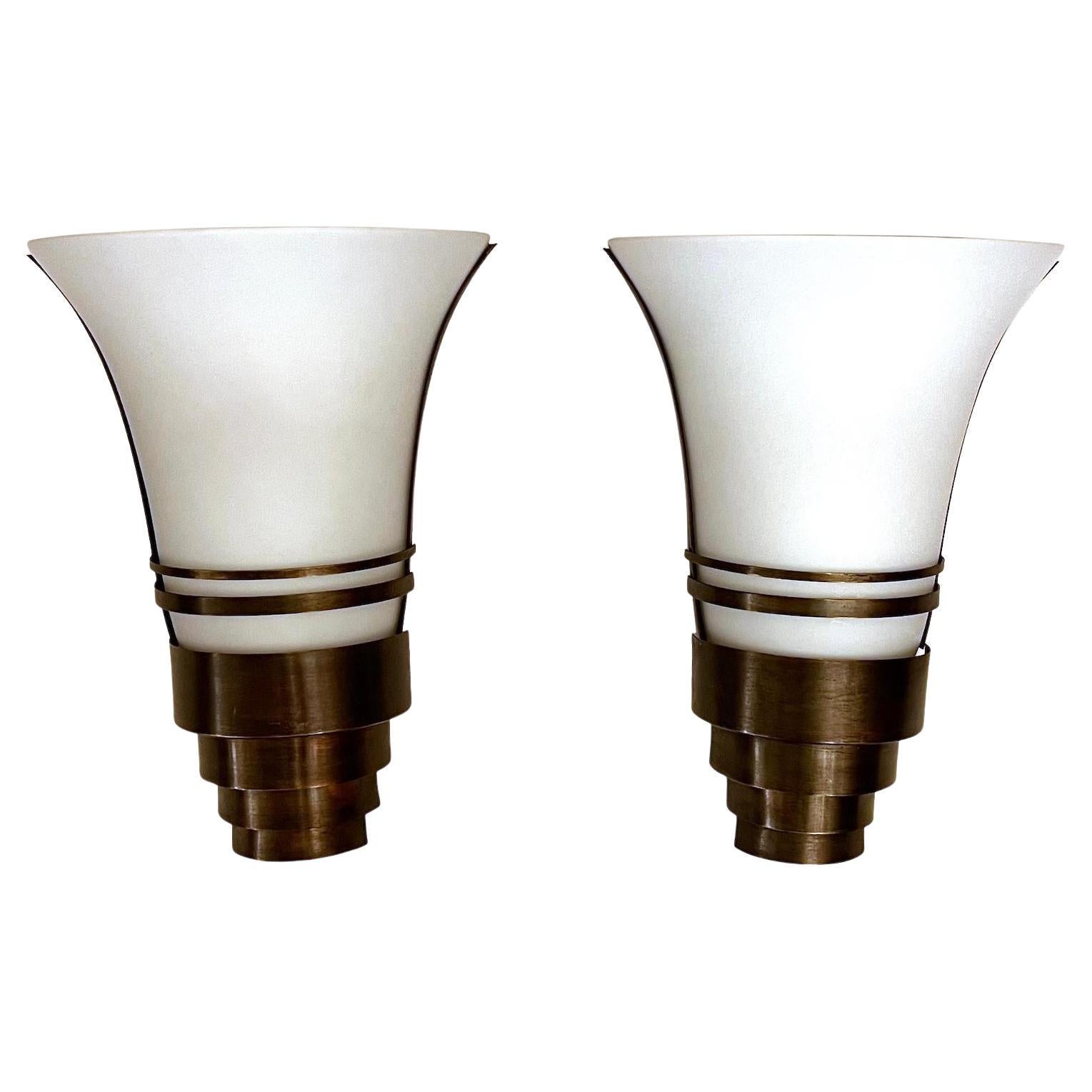 Set of French Milk Glass Sconces, Sold Per Pair For Sale