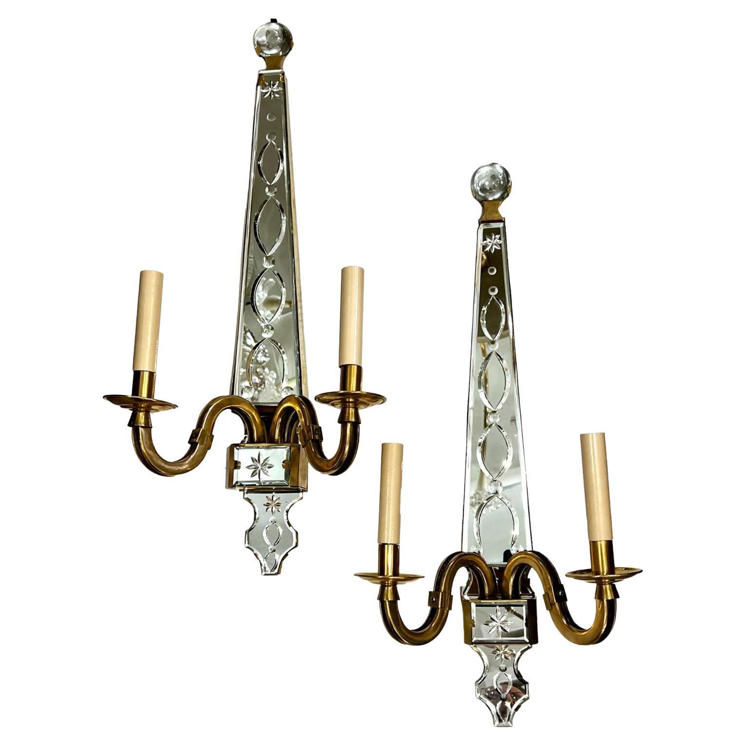 Set of French Mirrored Sconces, Sold Per Pair