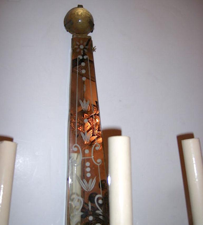 Gilt Set of French Moderne Mirrored Sconces, Sold Per Pair For Sale