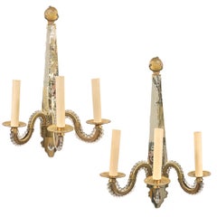 Set of French Moderne Mirrored Sconces, Sold Per Pair