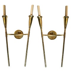 Set of French Moderne Polished Bronze Sconces, Sold Per Pair