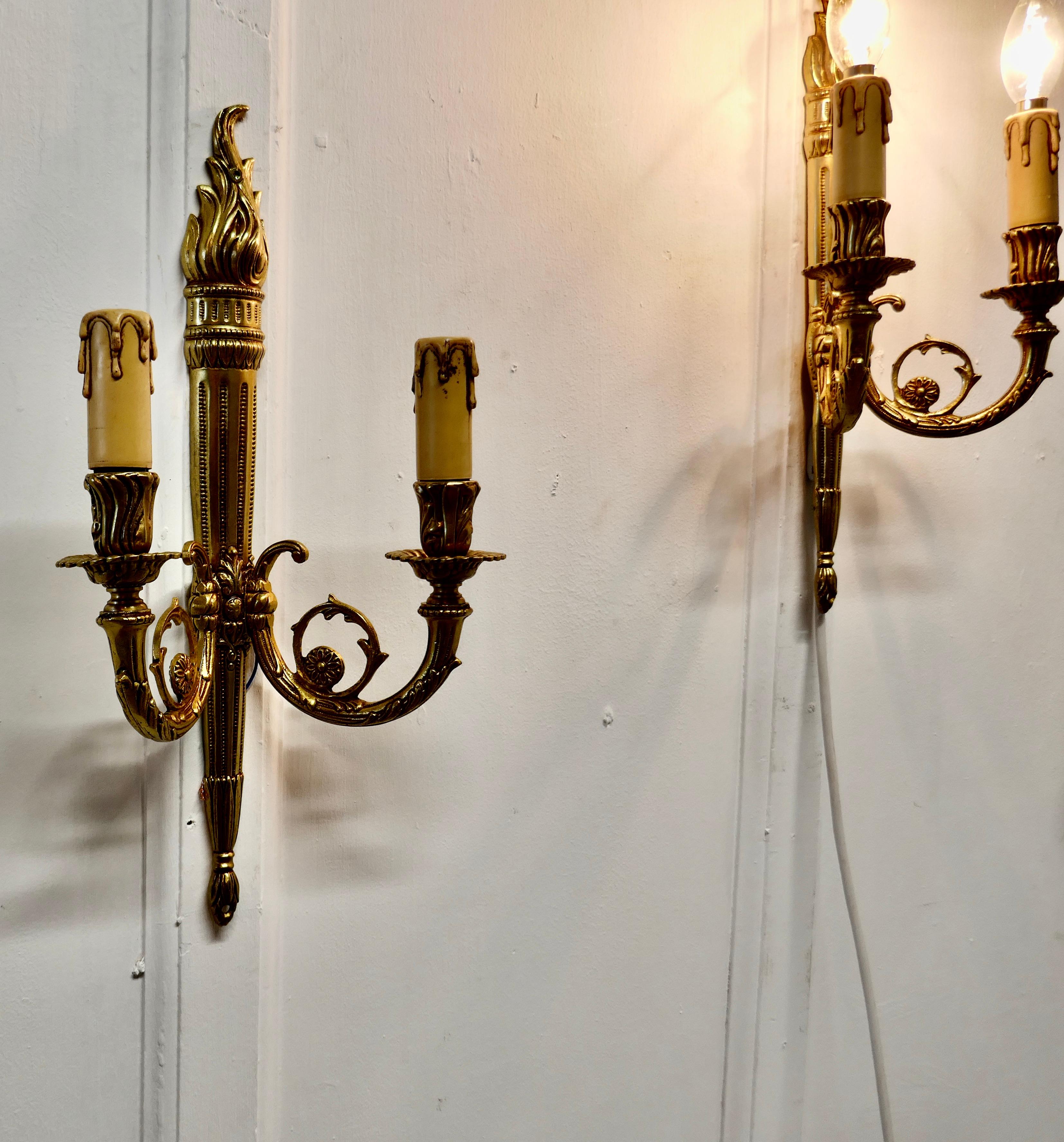 20th Century Set of French Neoclassical Large Brass Twin Wall Lights