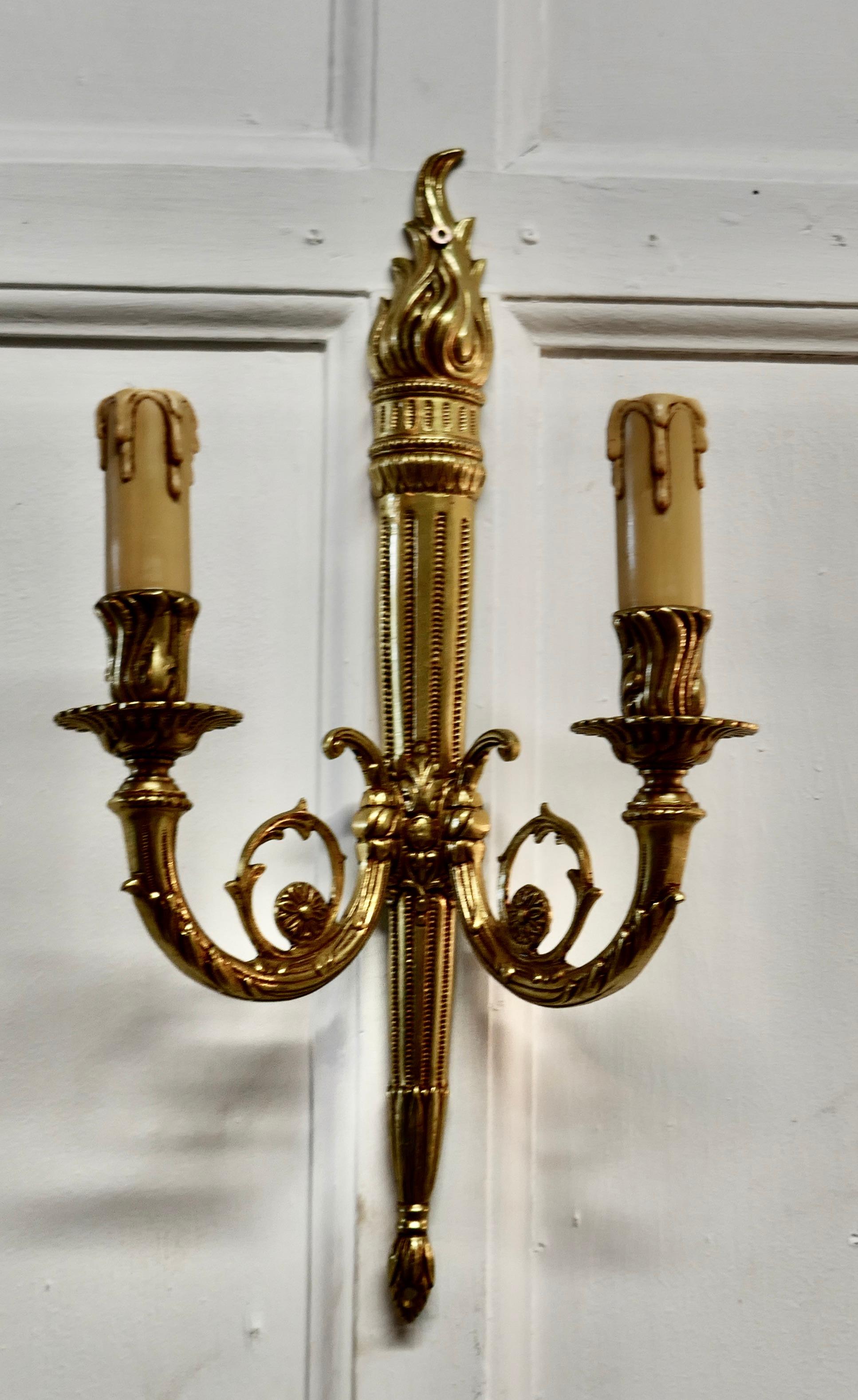 Set of French Neoclassical Large Brass Twin Wall Lights 1