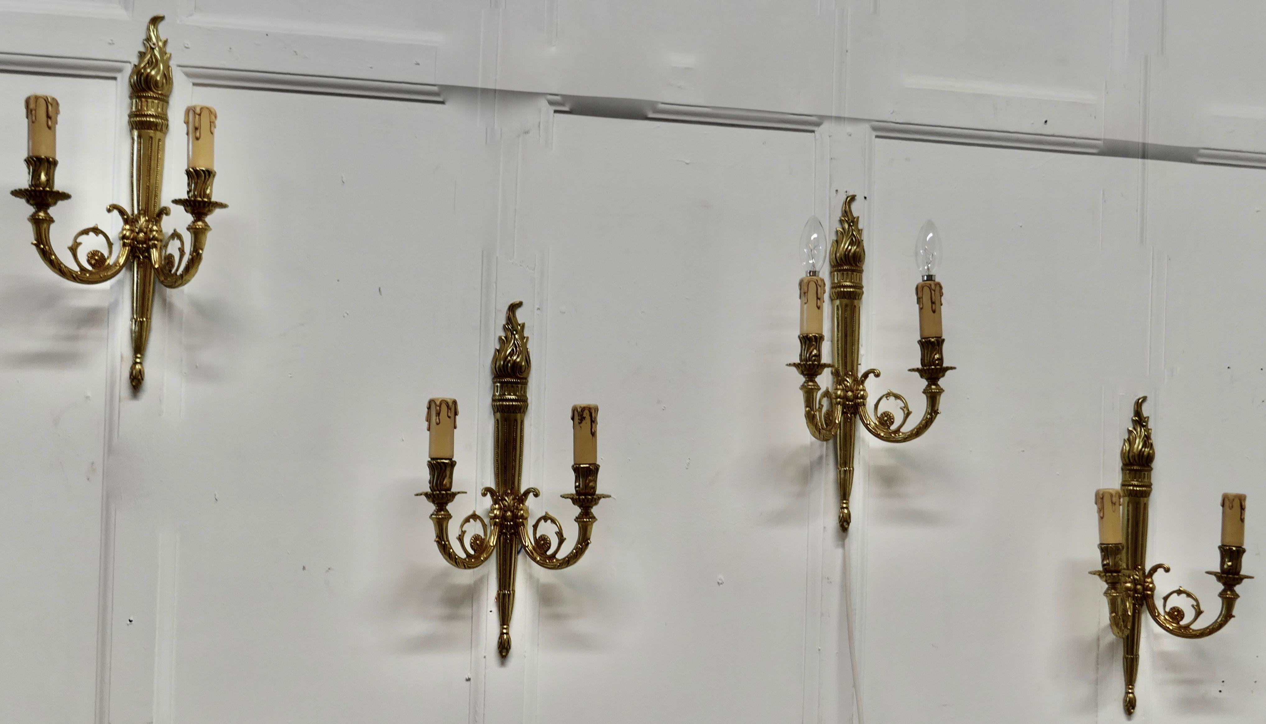 Set of French Neoclassical Large Brass Twin Wall Lights 2