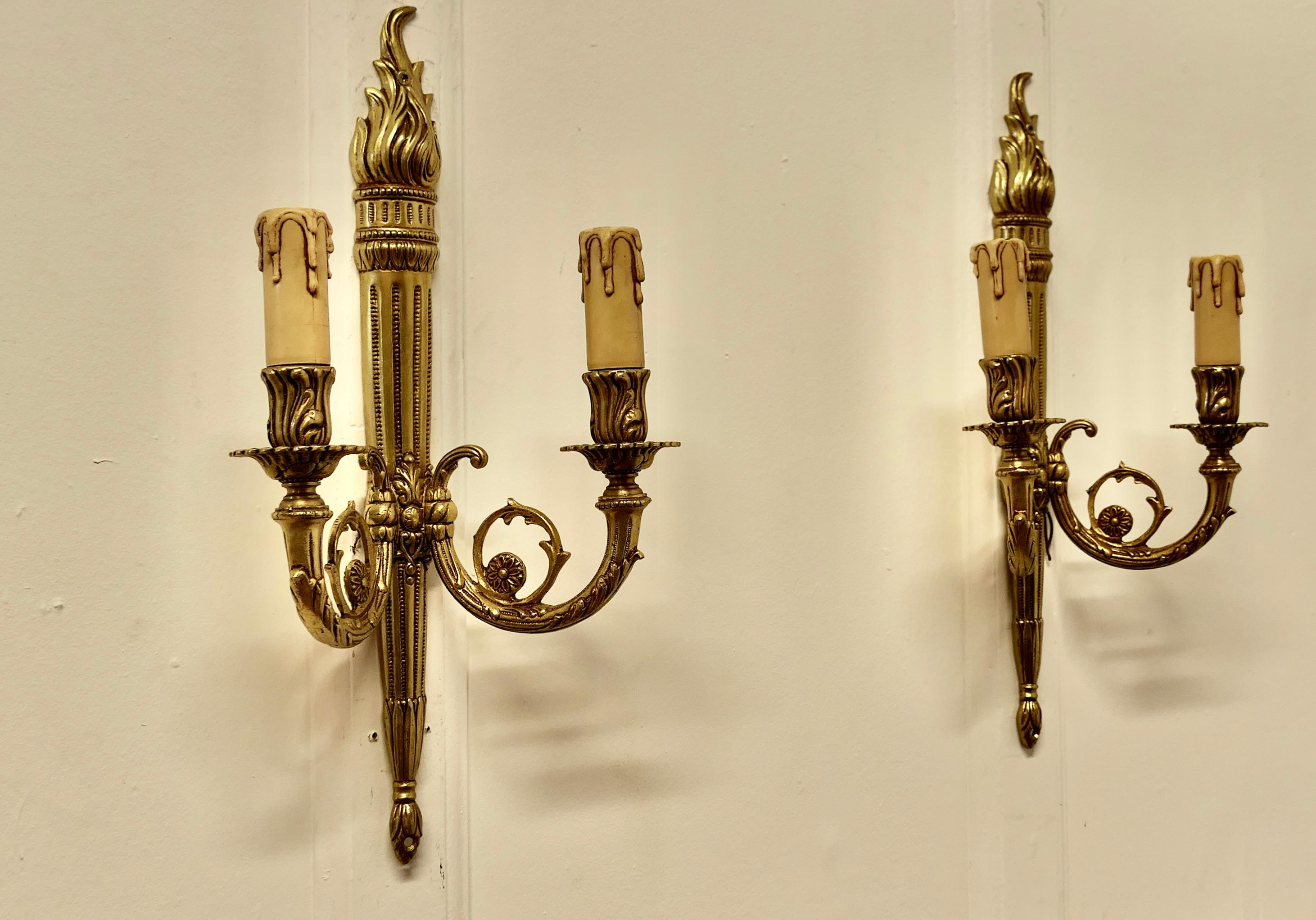 Set of French Neo Classical Large Brass Twin Wall Lights   For Sale 3