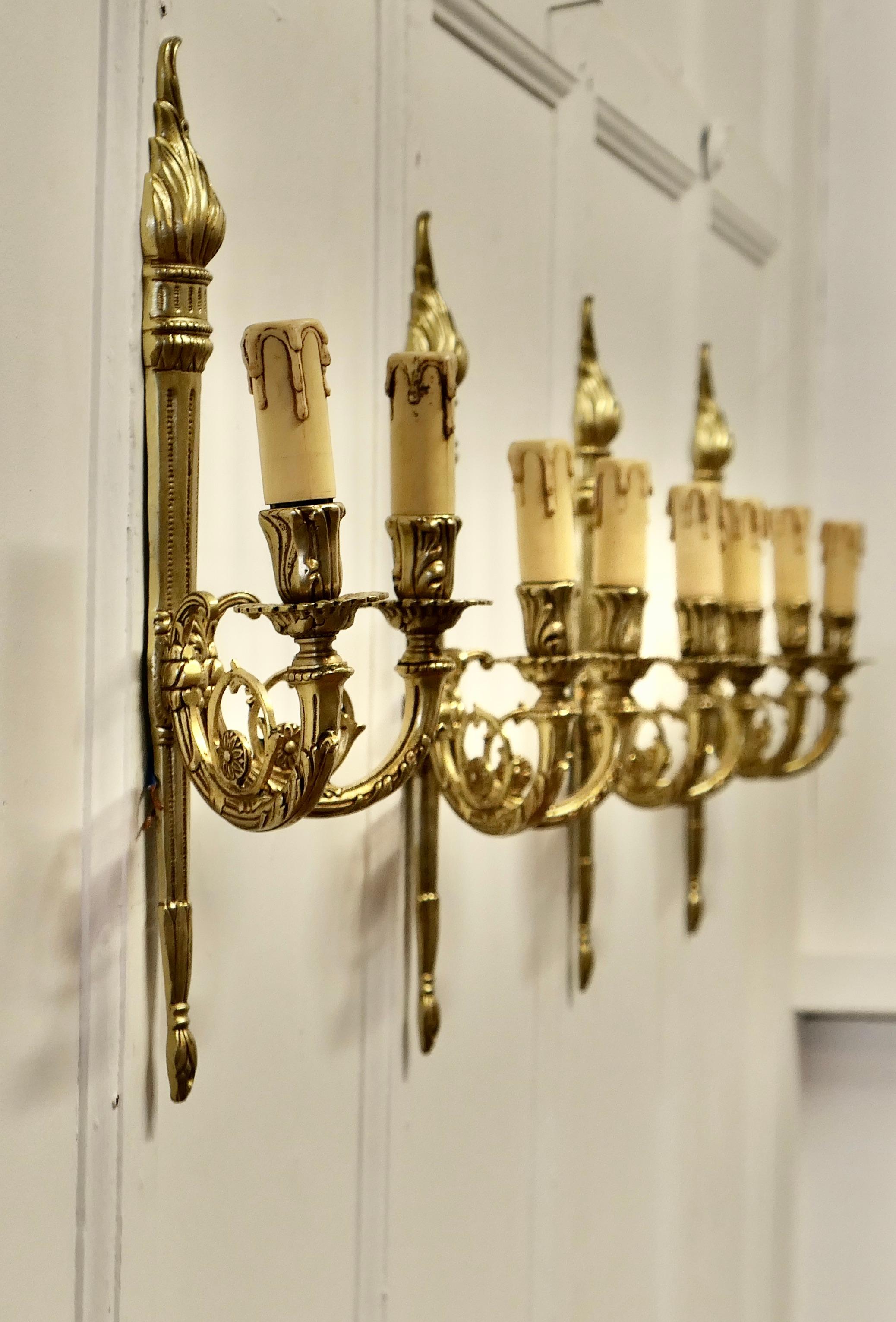 Set of French Neo Classical Large Brass Twin Wall Lights   For Sale 4