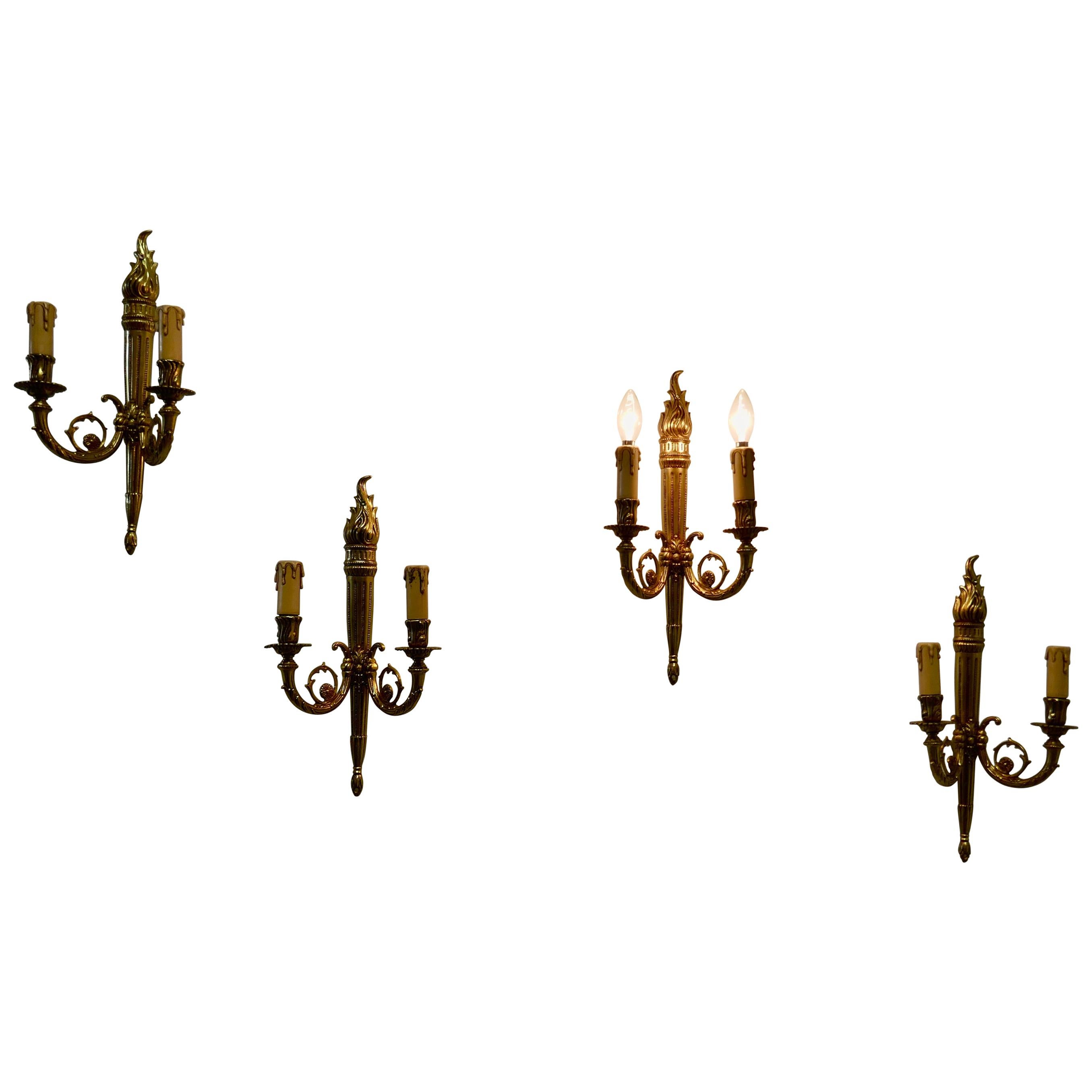 Set of French Neoclassical Large Brass Twin Wall Lights