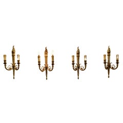 Set of French Neo Classical Large Brass Twin Wall Lights  