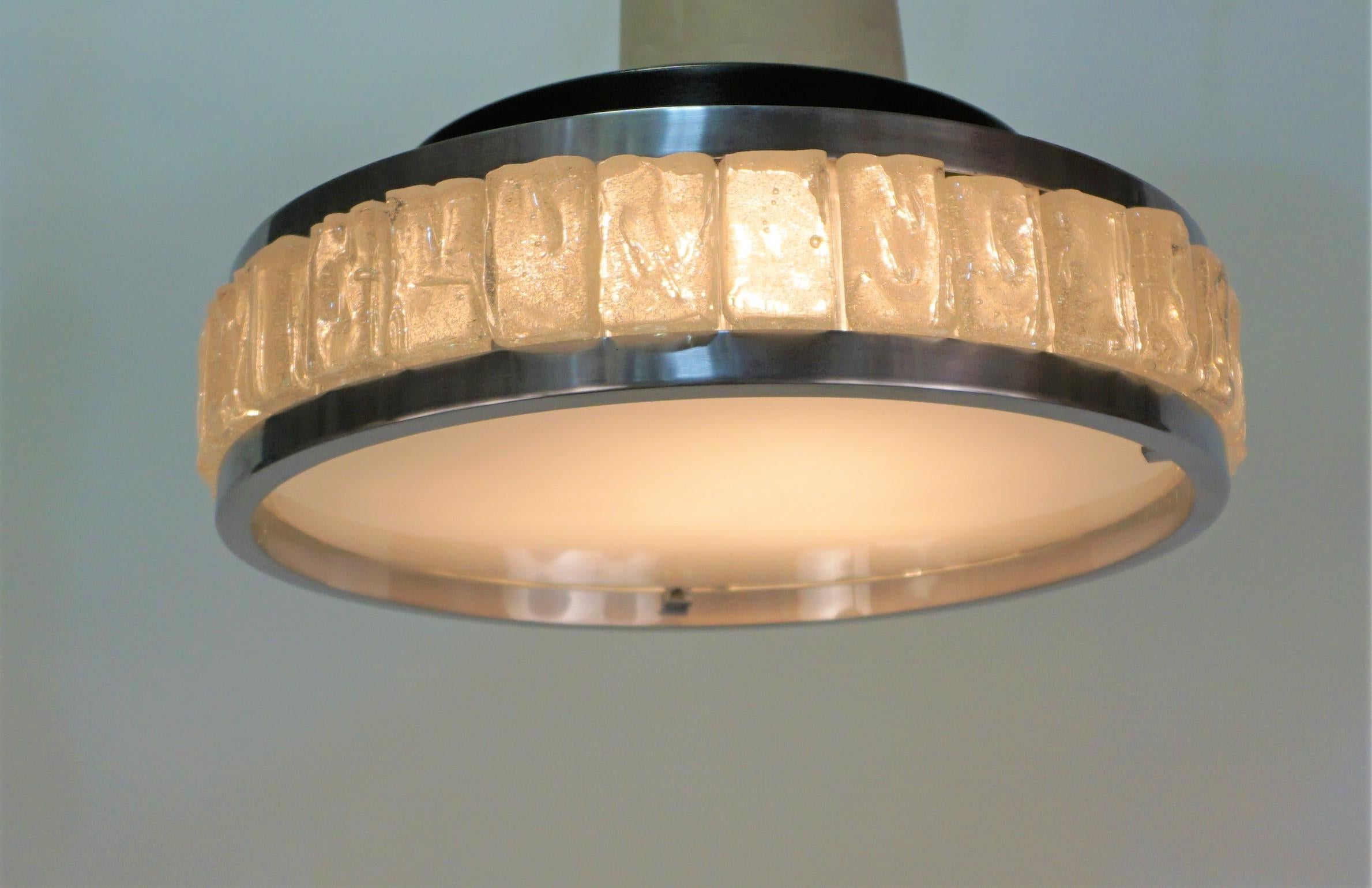 20th Century  French Nickel and Glass Flush Mounts Lights by Jean Perzel Two in Stock