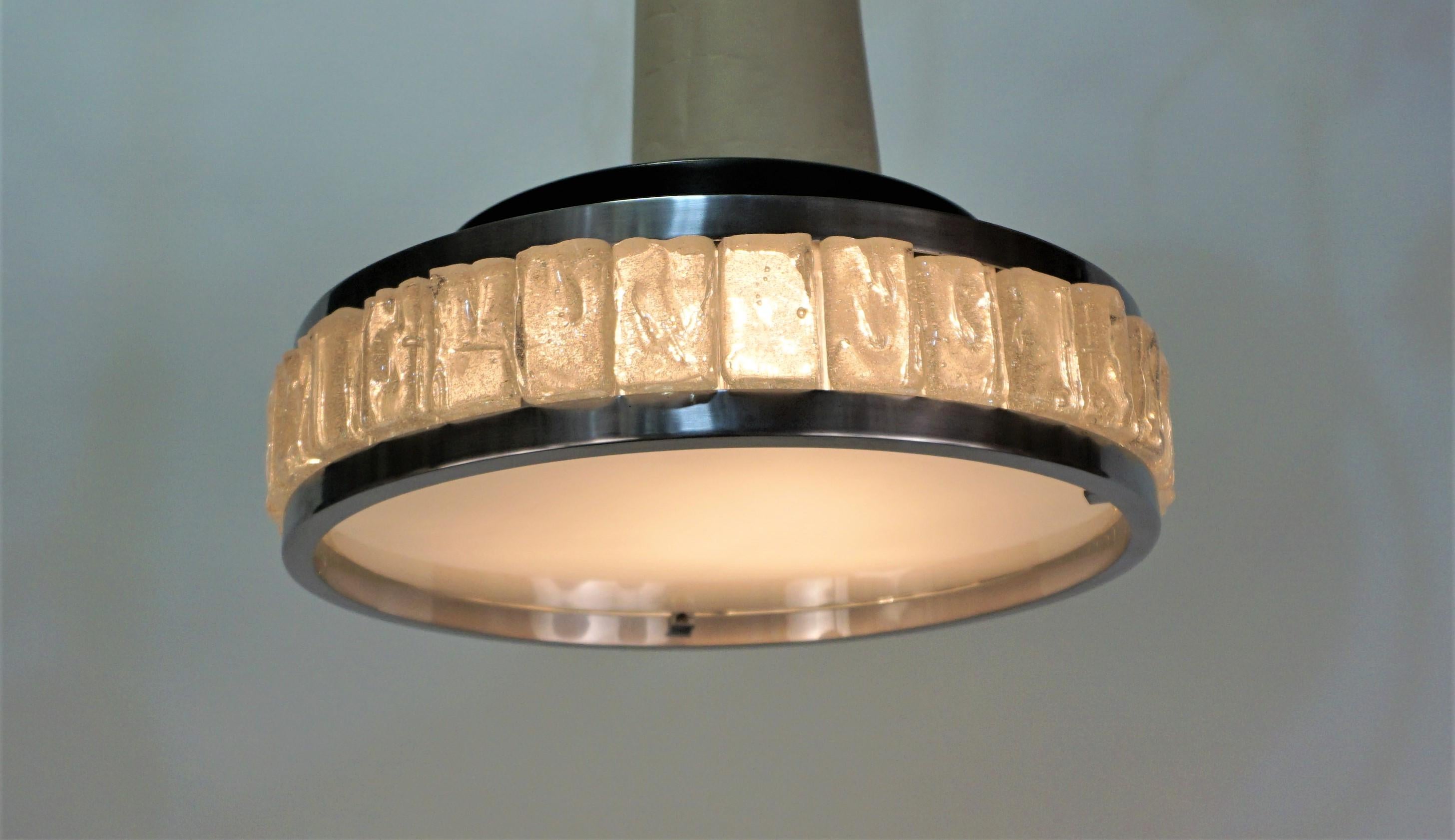  French Nickel and Glass Flush Mounts Lights by Jean Perzel Two in Stock 4