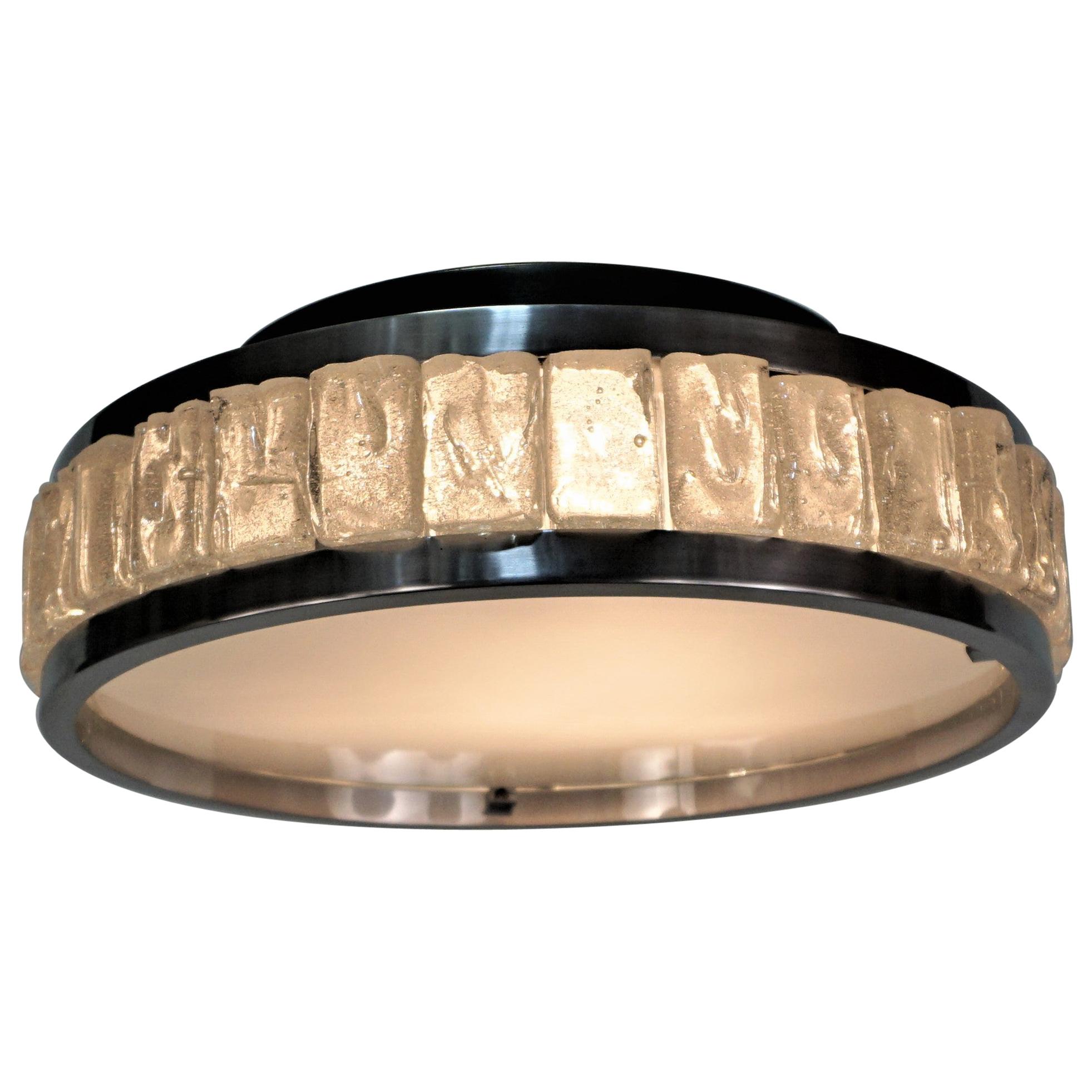  French Nickel and Glass Flush Mounts Lights by Jean Perzel Two in Stock