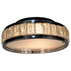  French Nickel and Glass Flush Mounts Lights by Jean Perzel Two in Stock