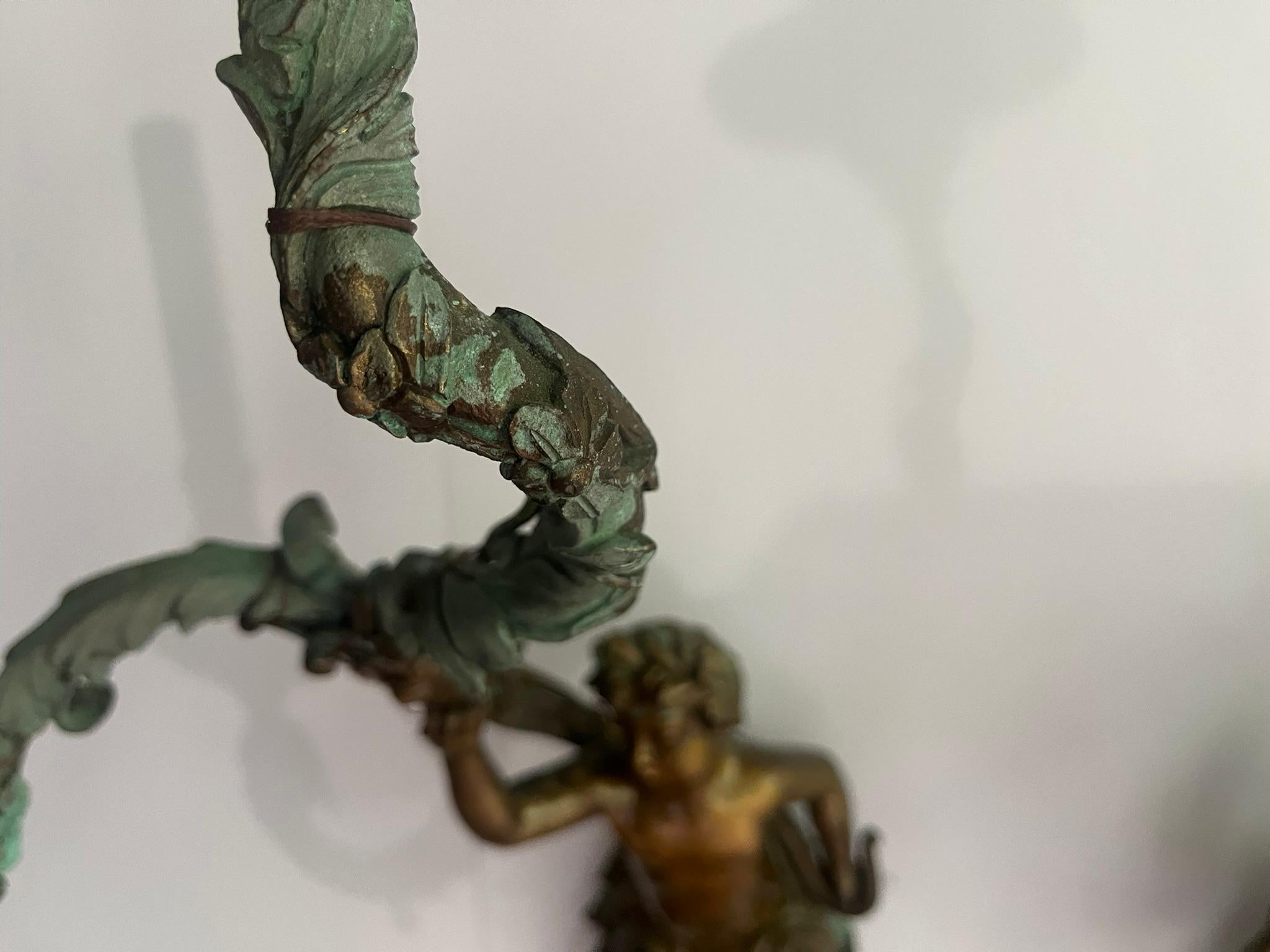 Set of French or Italian Large Bronze Sconces with Burnish and Verdigris 2