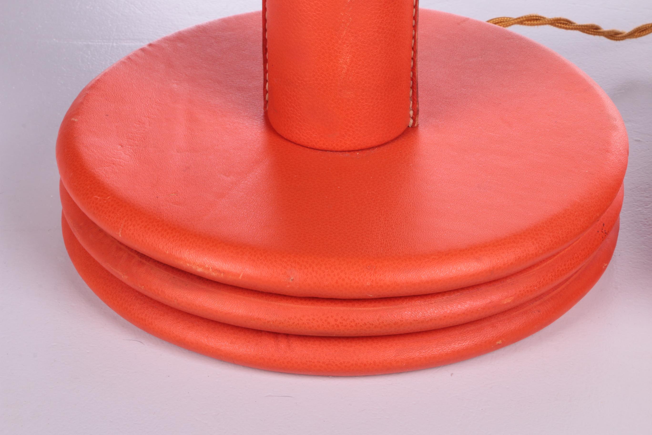 Set of French Orange Leather Upholstered Table Lamps, 1960s For Sale 4