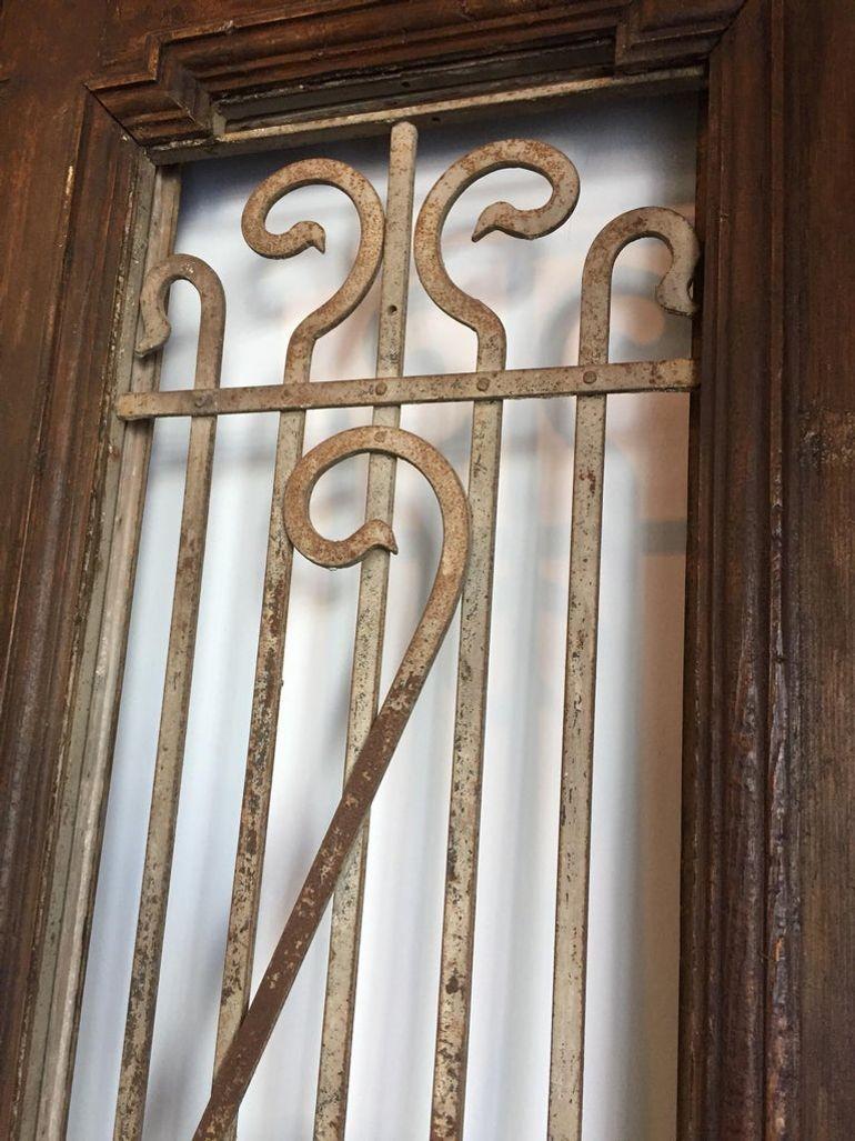 Set of French Painted Double Entry Door with Iron Insert For Sale 10