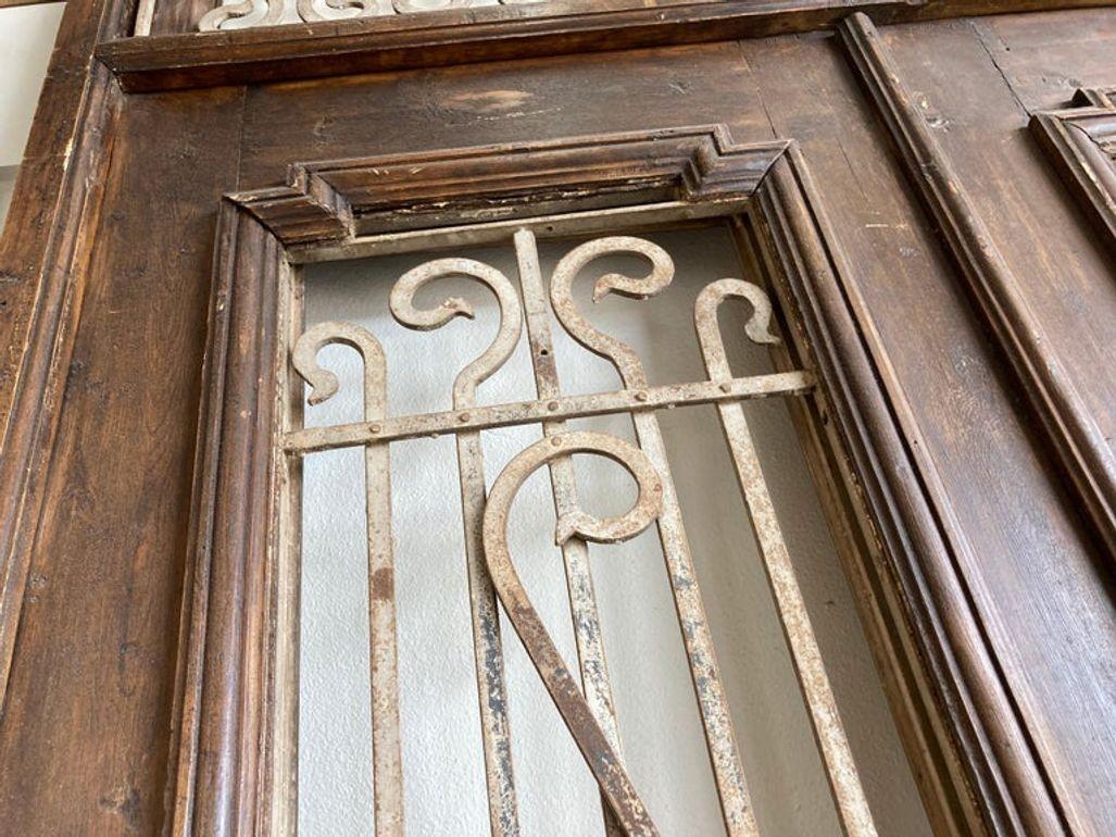 Set of French Painted Double Entry Door with Iron Insert For Sale 11