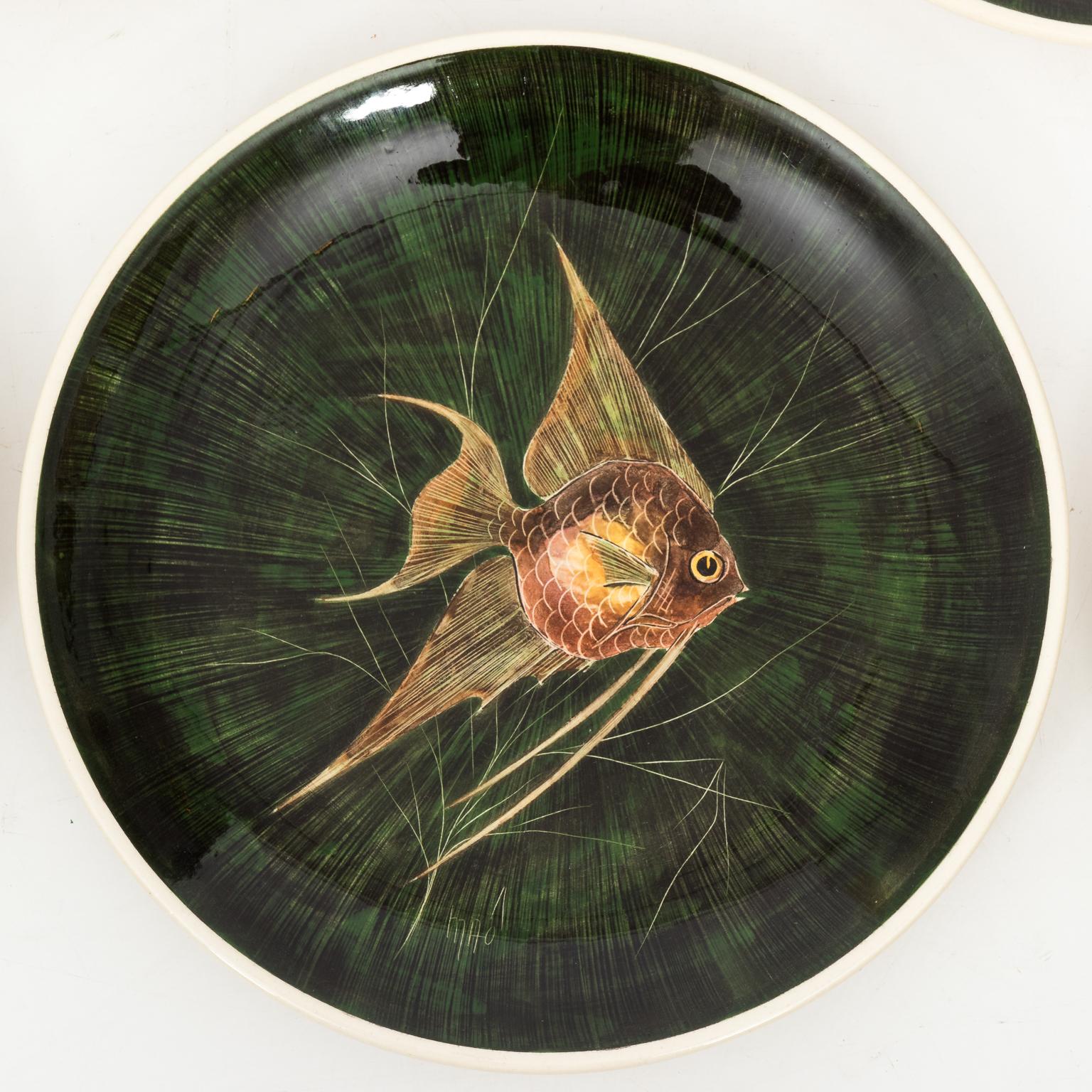 Set of French Painted Sea Life Plates by Maoi, circa 1960 2