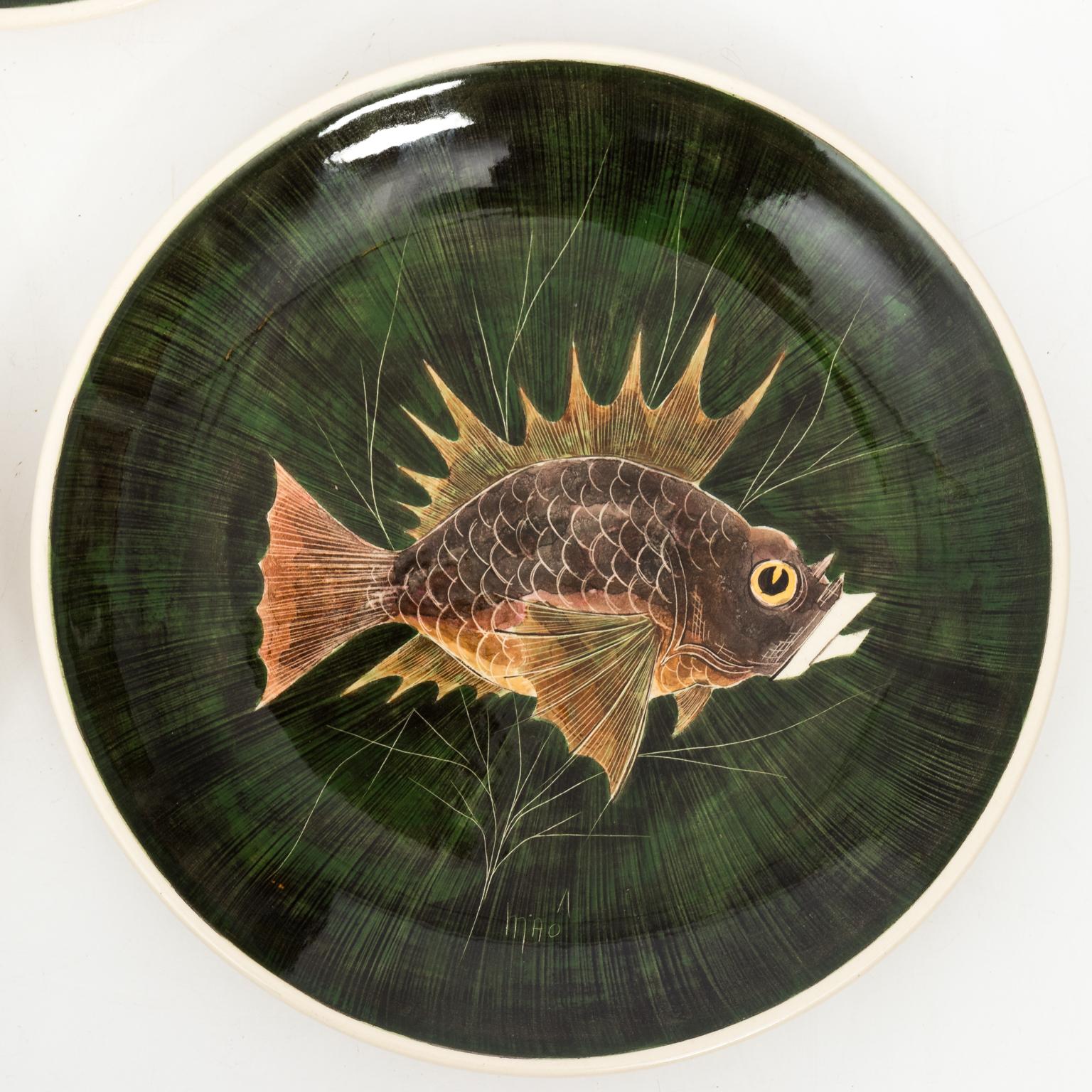 Set of French Painted Sea Life Plates by Maoi, circa 1960 3