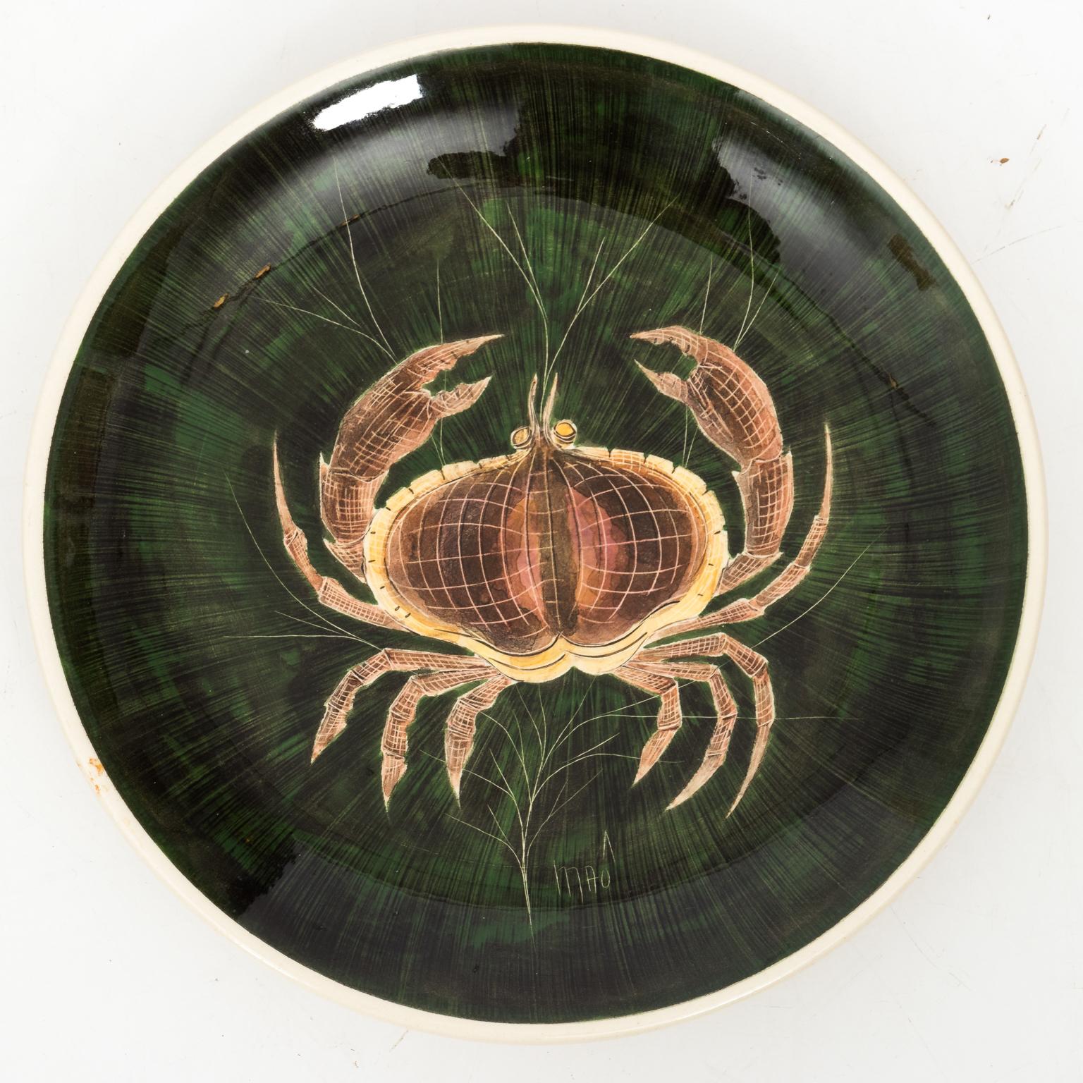 Mid-Century Modern Set of French Painted Sea Life Plates by Maoi, circa 1960