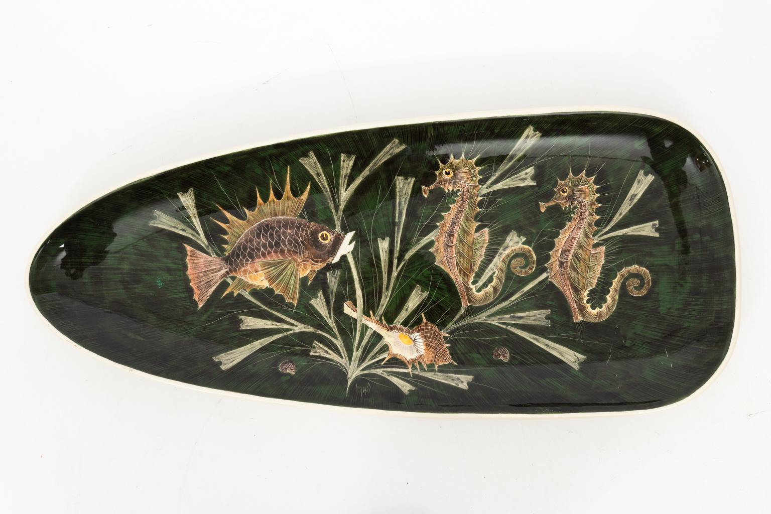 Set of French Painted Sea Life Plates by Maoi, circa 1960 In Good Condition In Stamford, CT