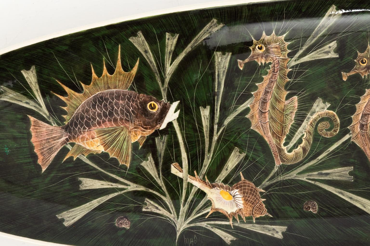 Mid-20th Century Set of French Painted Sea Life Plates by Maoi, circa 1960