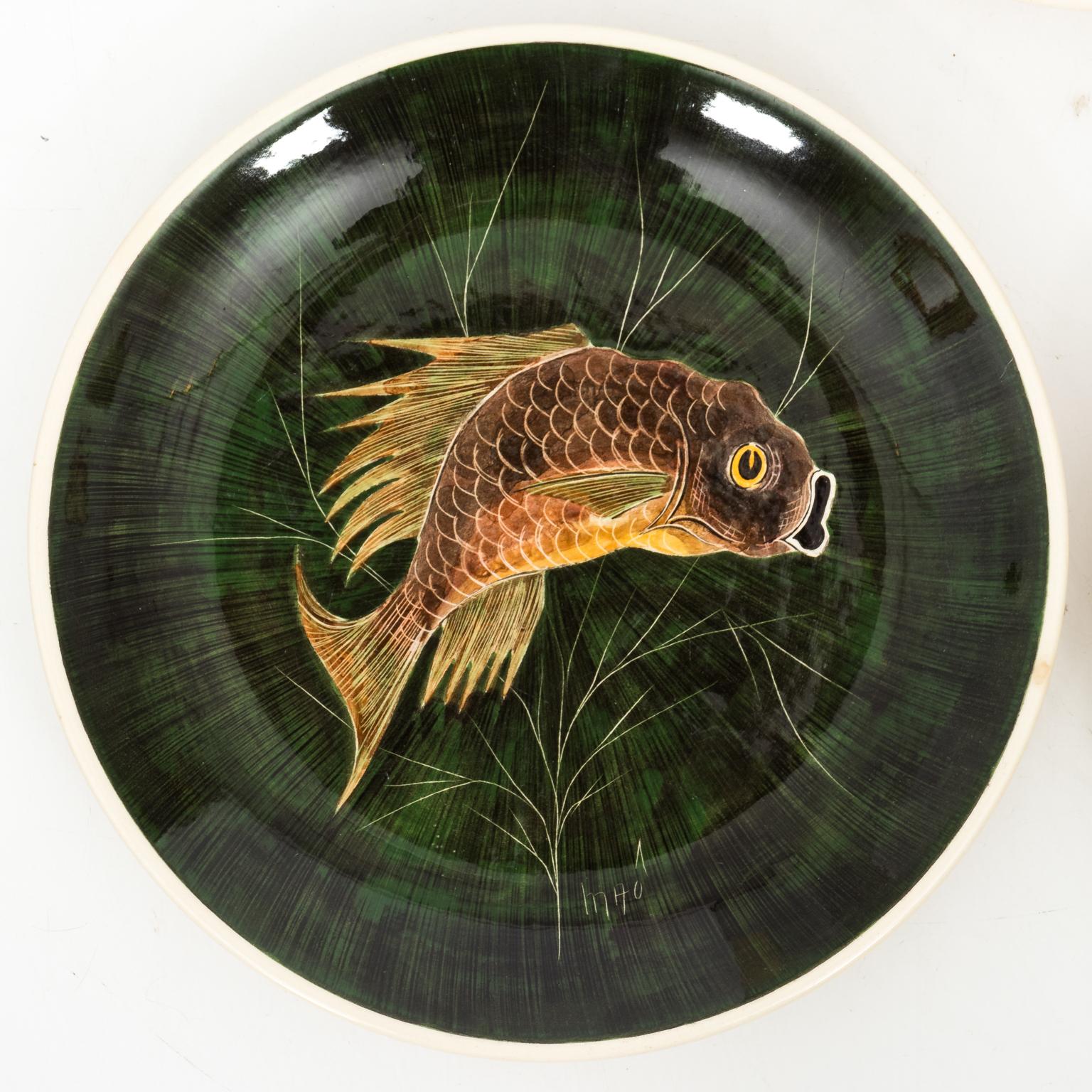 Ceramic Set of French Painted Sea Life Plates by Maoi, circa 1960