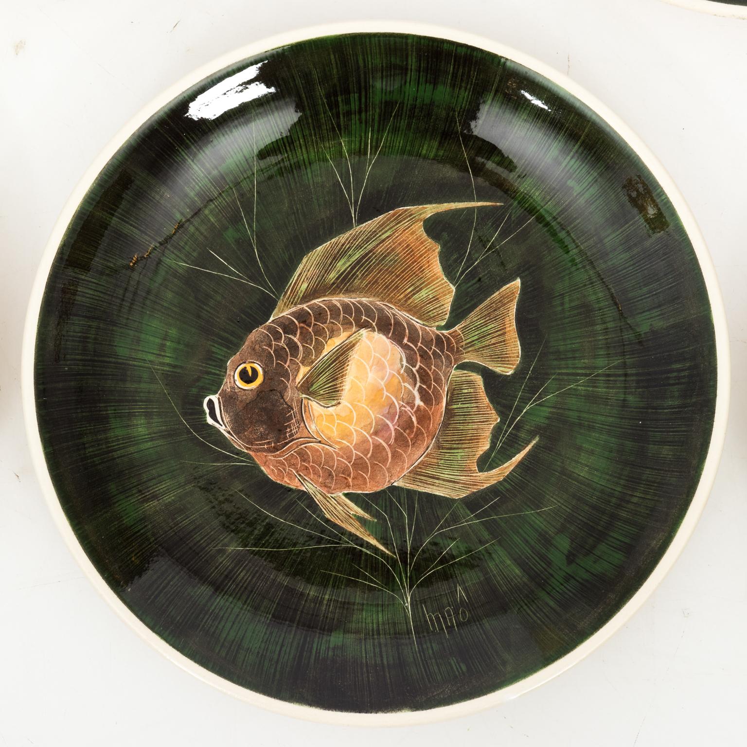 Set of French Painted Sea Life Plates by Maoi, circa 1960 1