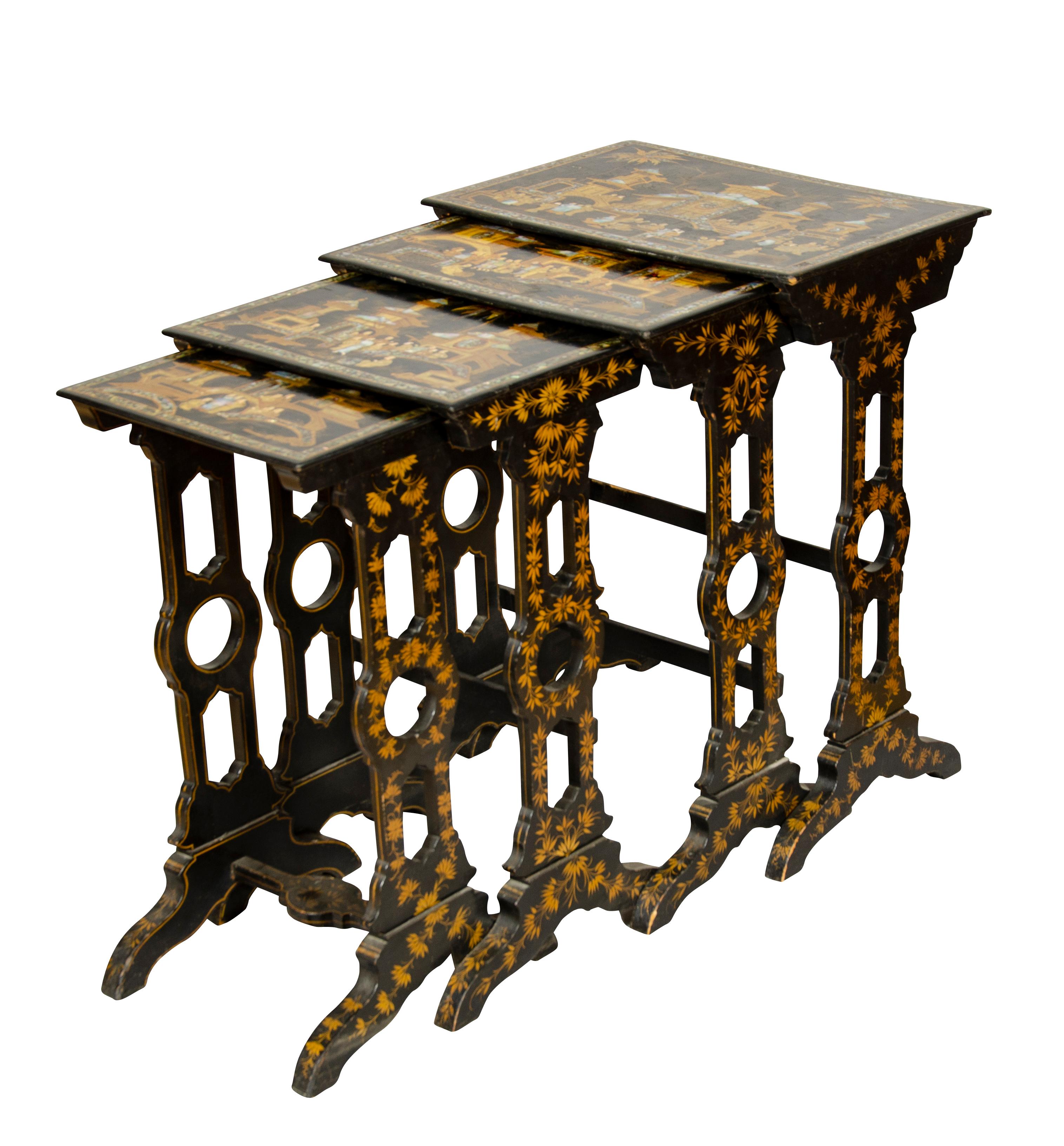 Mother-of-Pearl Set of French Papier Mache Quartetto Nesting Tables