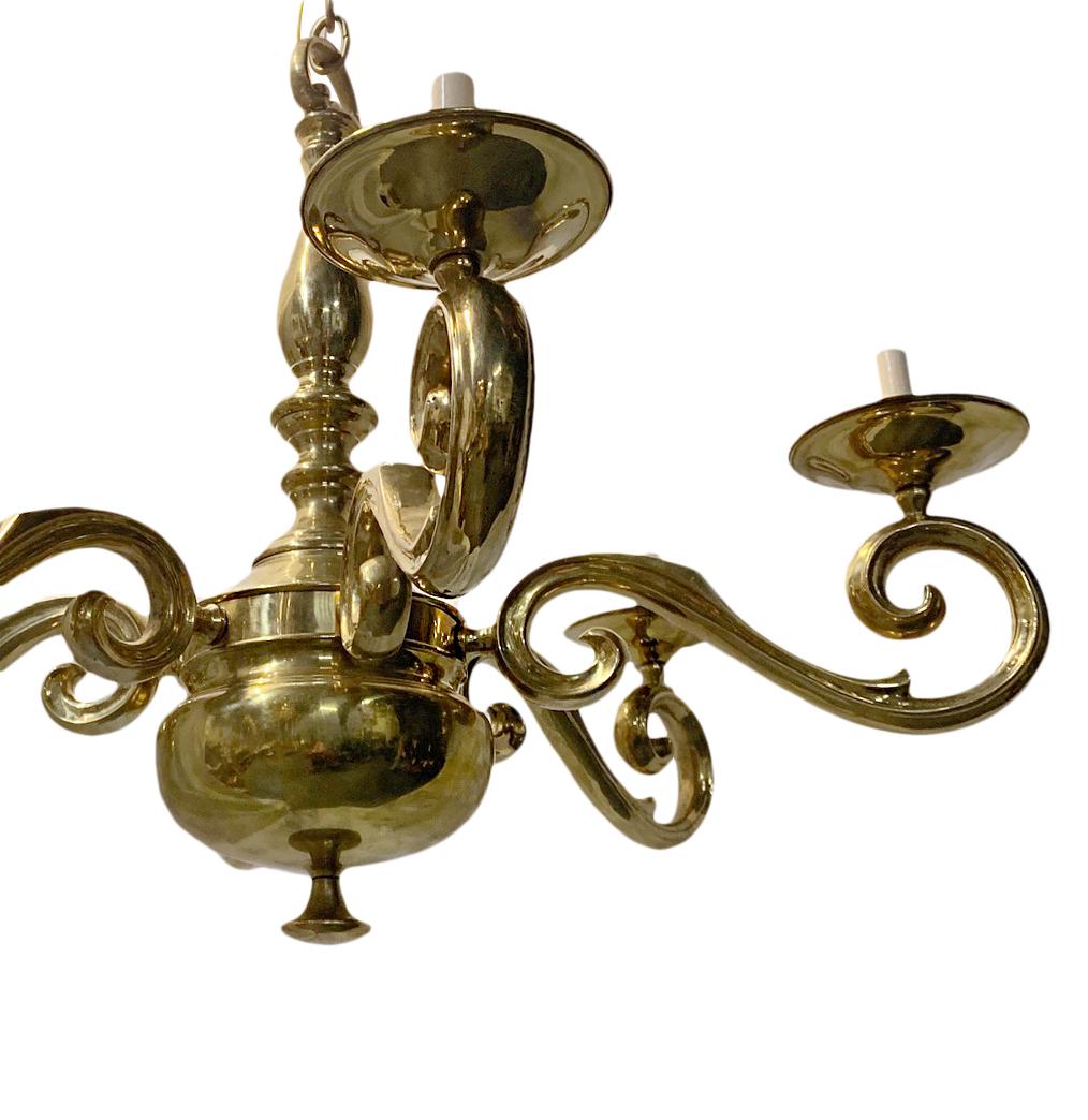 Mid-20th Century Set of French Polished Bronze Chandeliers, Sold Individually For Sale