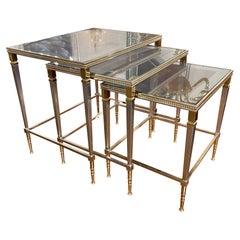 Set of French Polished Steel and Brass Nesting Tables