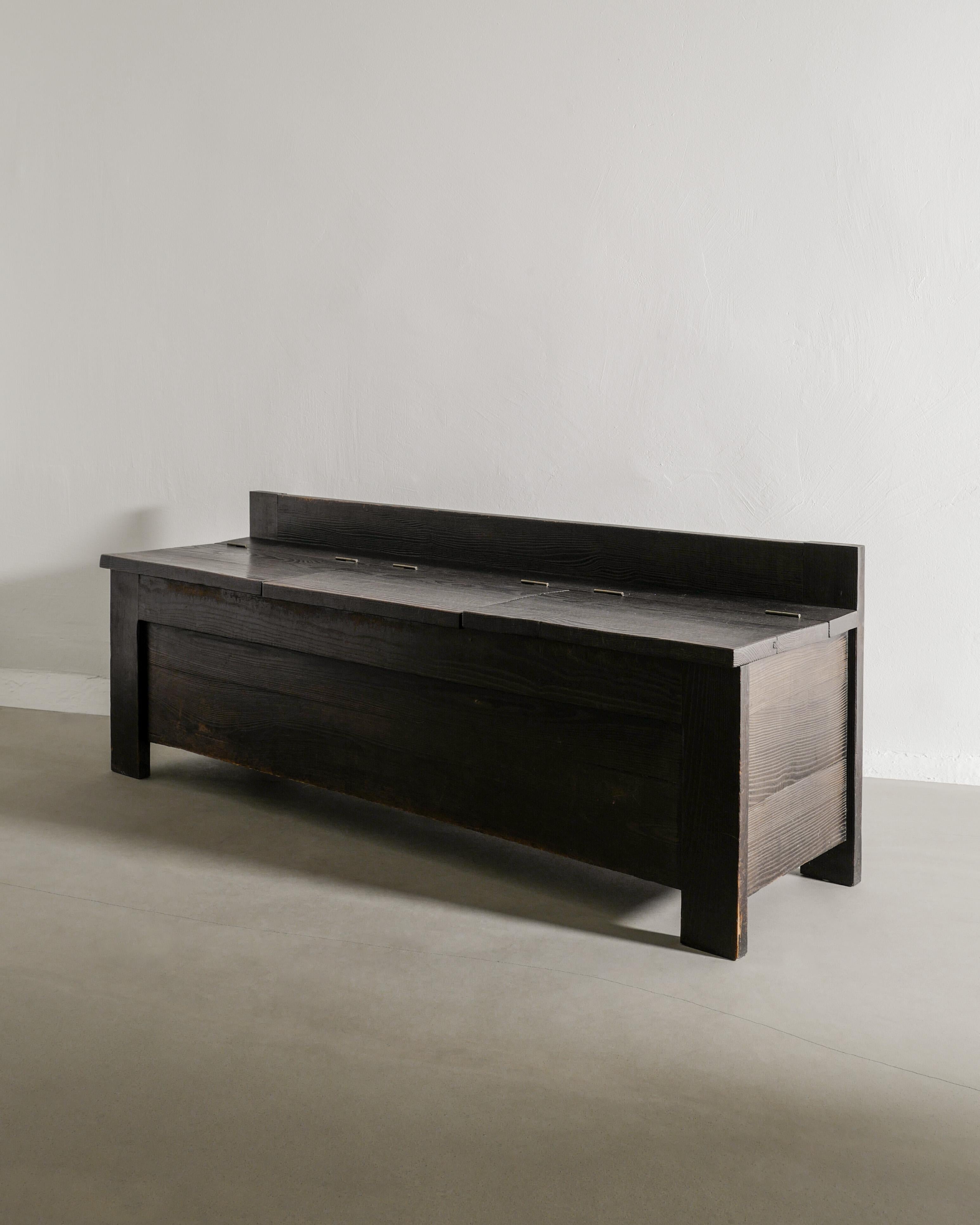 Ensemble de canapé, table et tabourets en bois rustique français du milieu du siècle en Oak Oak foncé, années 1950 en vente 3