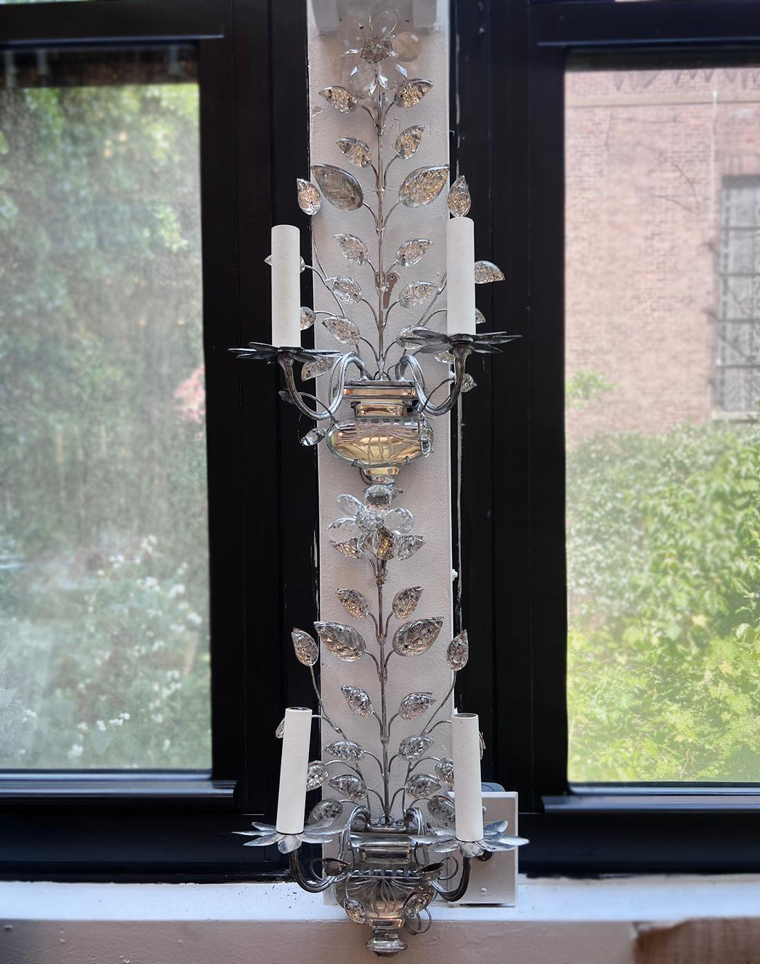 Set of French Sconces with Molded Glass Leaves. Sold in Pairs For Sale 2