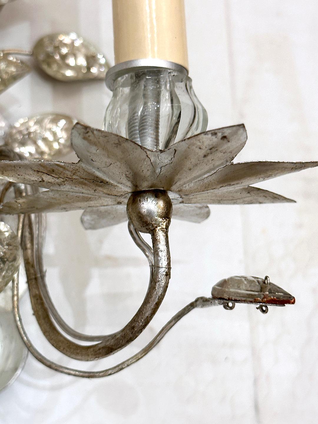 Set of French Sconces with Molded Glass Leaves. Sold in Pairs In Good Condition For Sale In New York, NY
