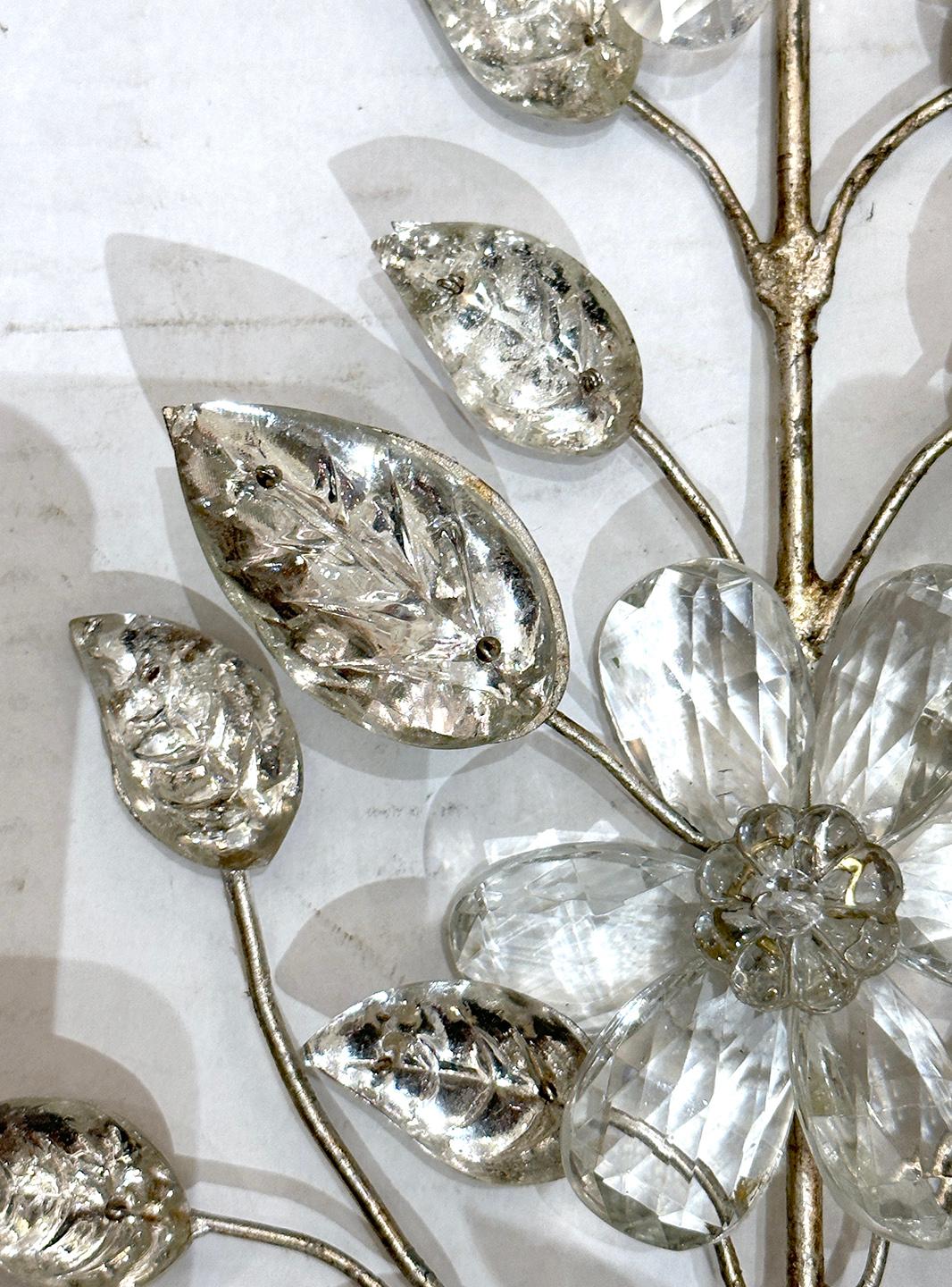 Mid-20th Century Set of French Sconces with Molded Glass Leaves. Sold in Pairs
