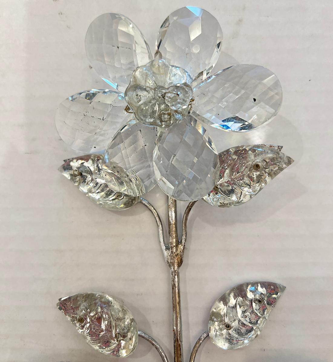 Set of French Sconces with Molded Glass Leaves. Sold in Pairs In Good Condition For Sale In New York, NY