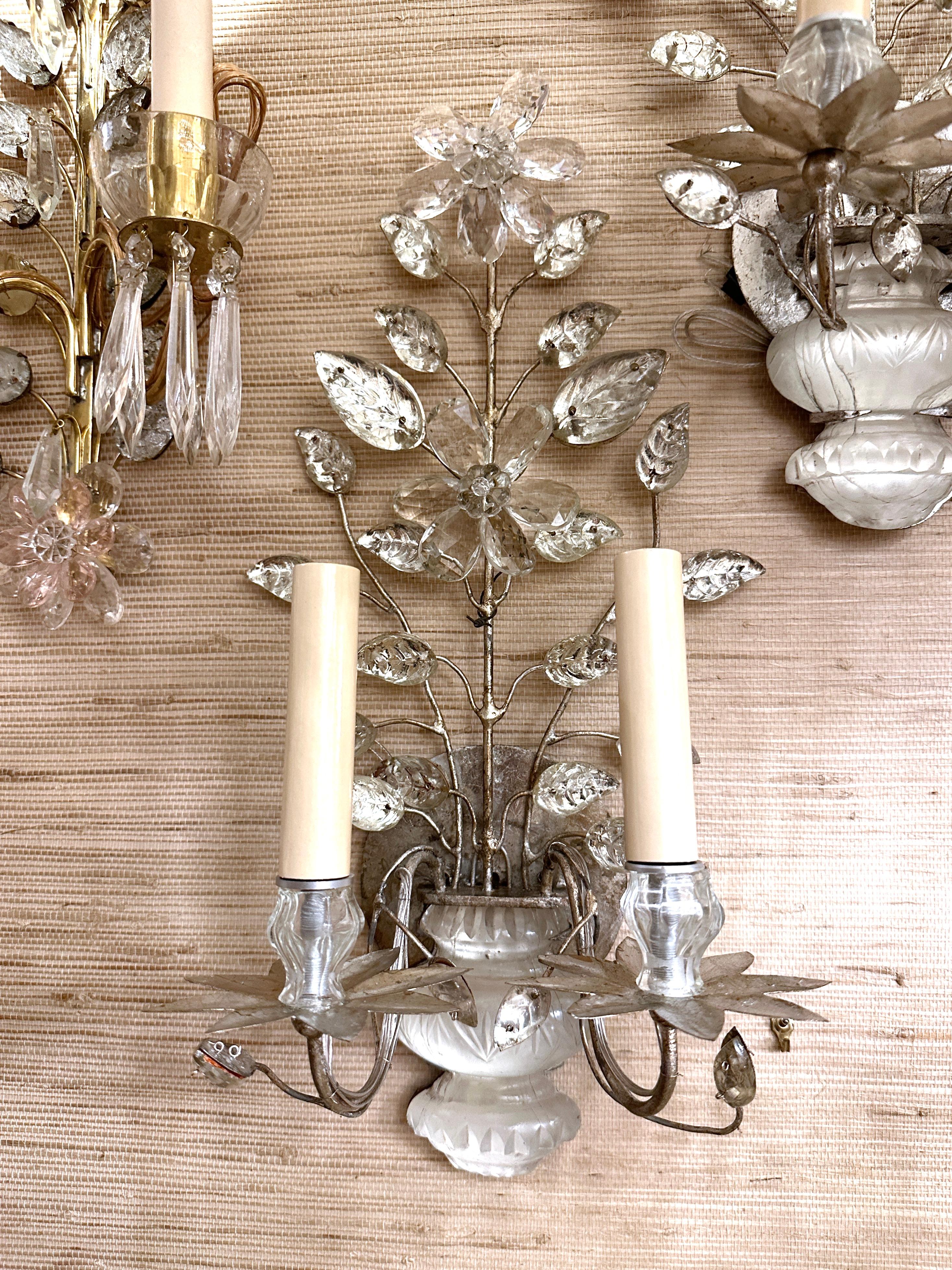 Set of French Sconces with Molded Glass Leaves. Sold in Pairs For Sale 1