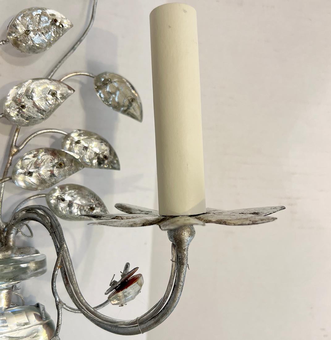 Set of French Sconces with Molded Glass Leaves. Sold in Pairs For Sale 1