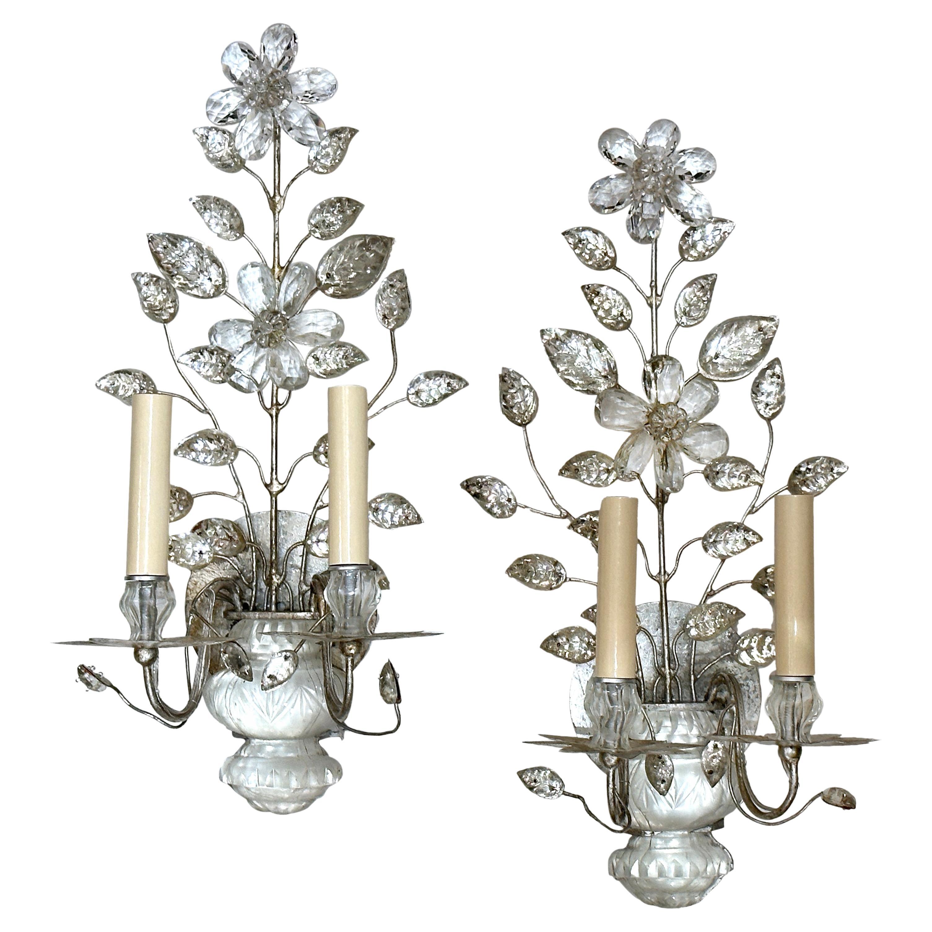 Set of French Sconces with Molded Glass Leaves. Sold in Pairs For Sale