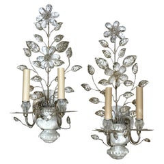 Set of French Sconces with Molded Glass Leaves. Sold in Pairs