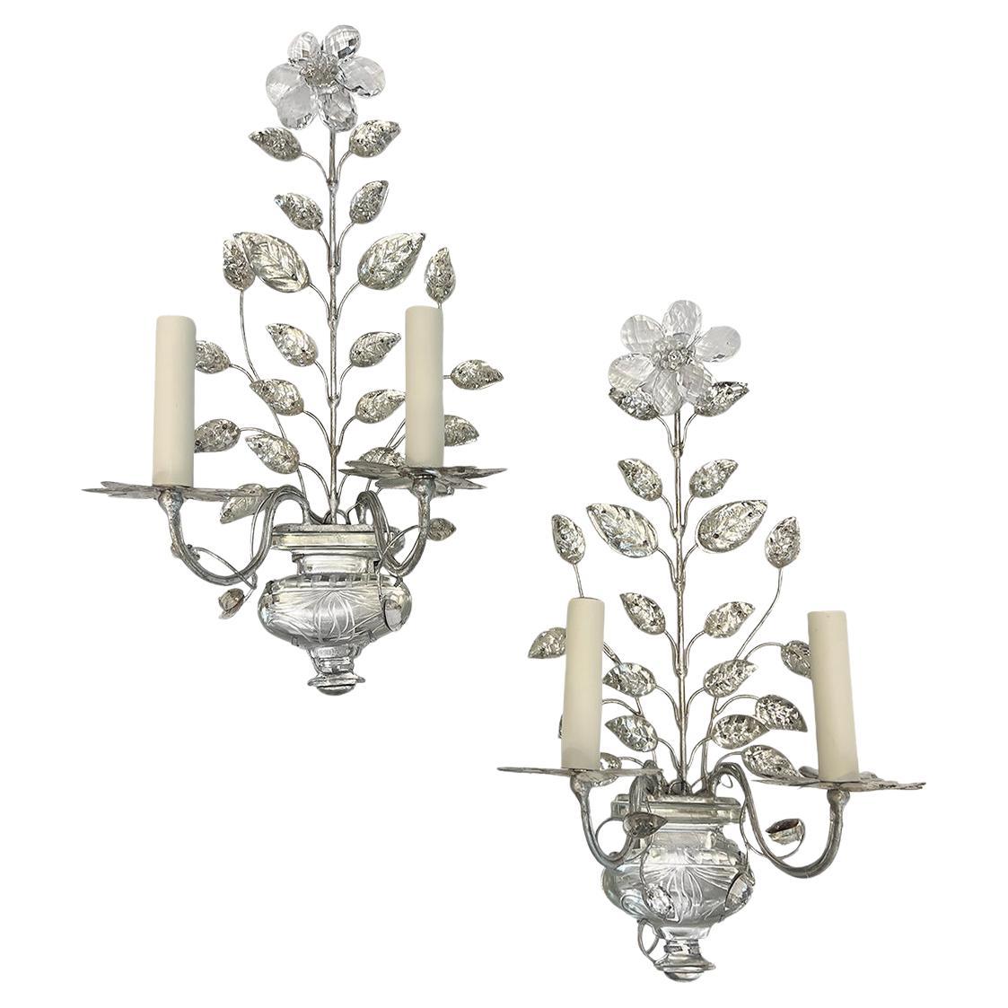 Set of French Sconces with Molded Glass Leaves. Sold in Pairs