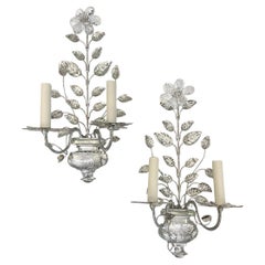 Set of French Sconces with Molded Glass Leaves. Sold in Pairs