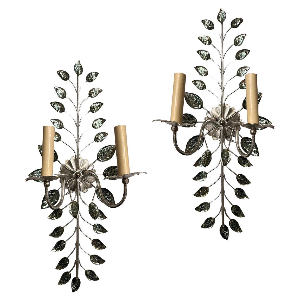 Set of French Silver-Leaf Sconces, Sold Per Pair For Sale