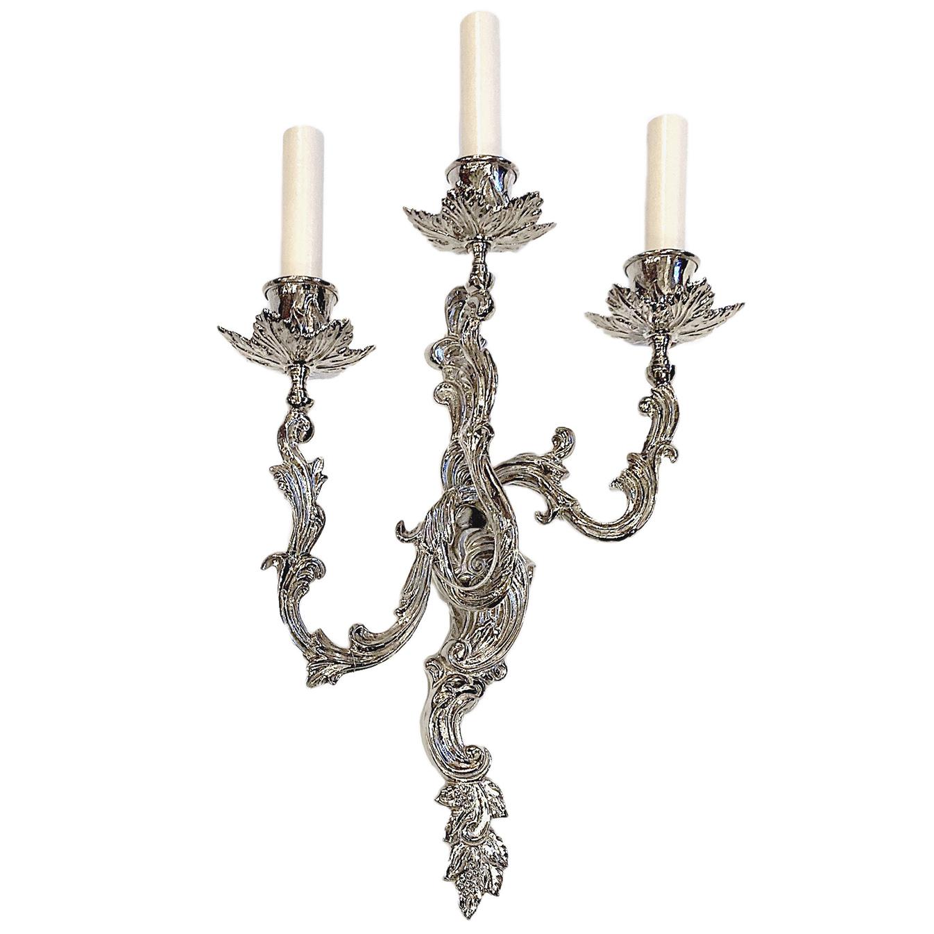 Louis XV Set of French Silver Plated Sconces, Sold Per Pair For Sale
