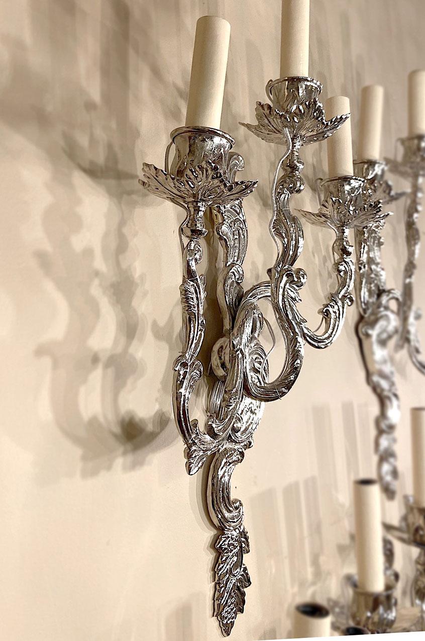 Set of French Silver Plated Sconces, Sold Per Pair In Good Condition For Sale In New York, NY
