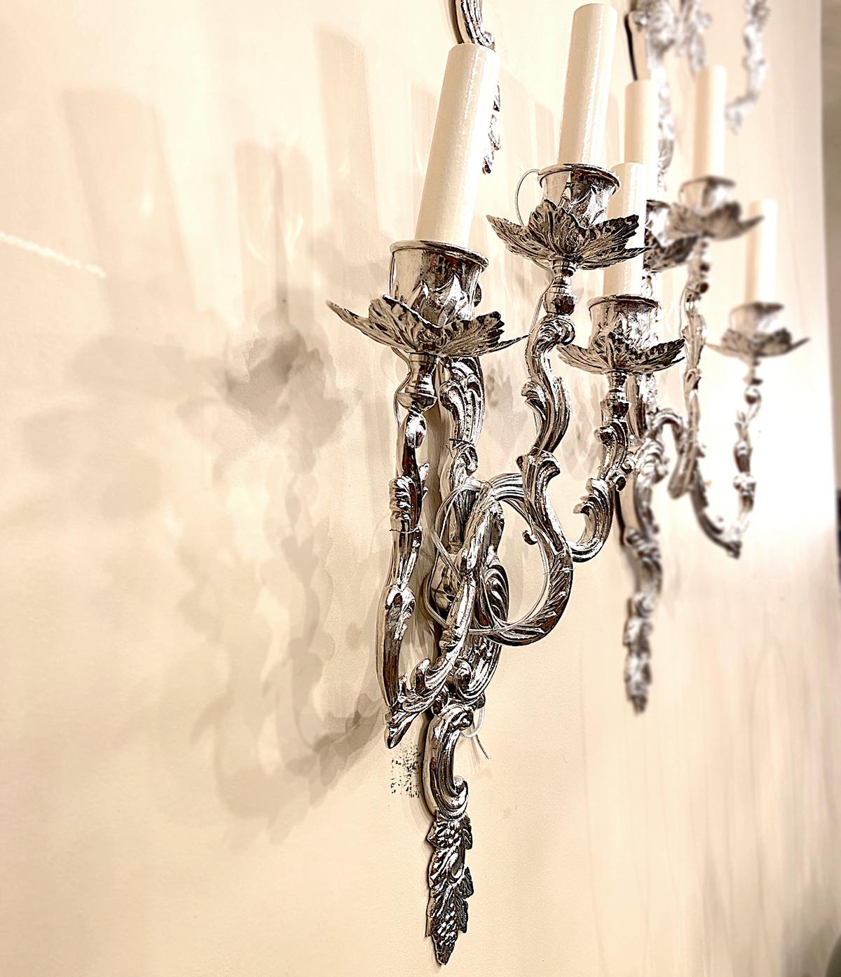 Mid-20th Century Set of French Silver Plated Sconces, Sold Per Pair For Sale