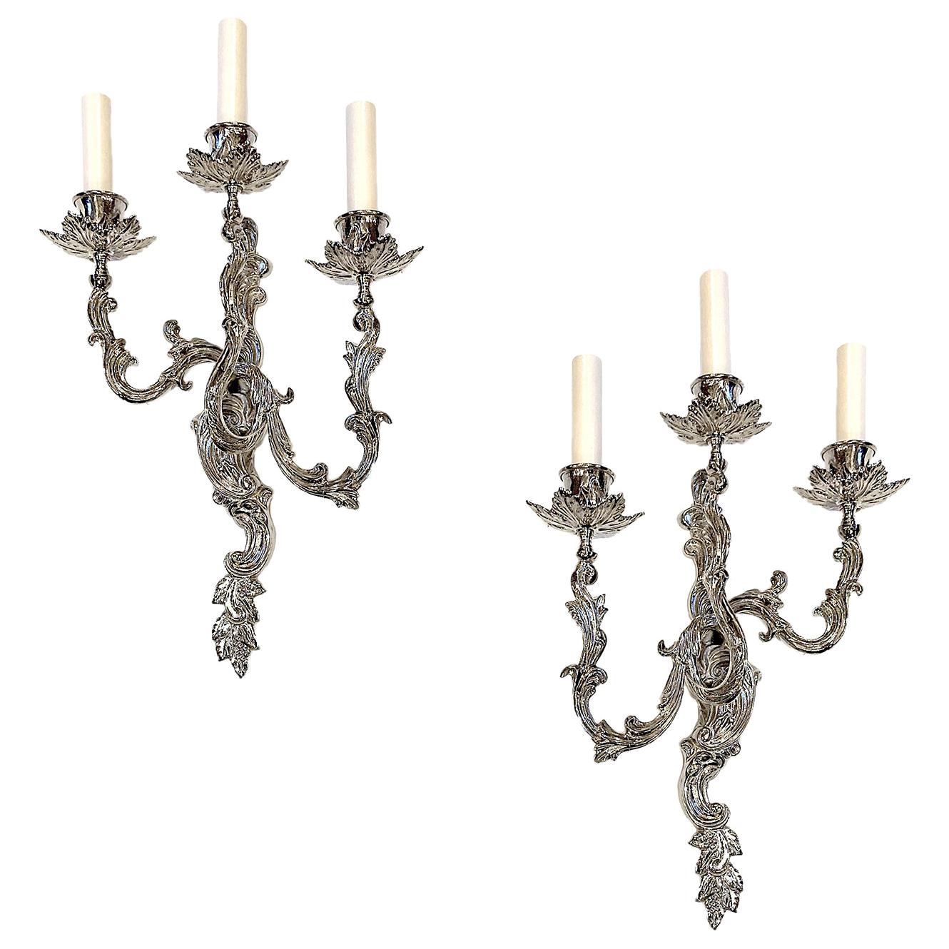 Set of French Silver Plated Sconces, Sold Per Pair For Sale